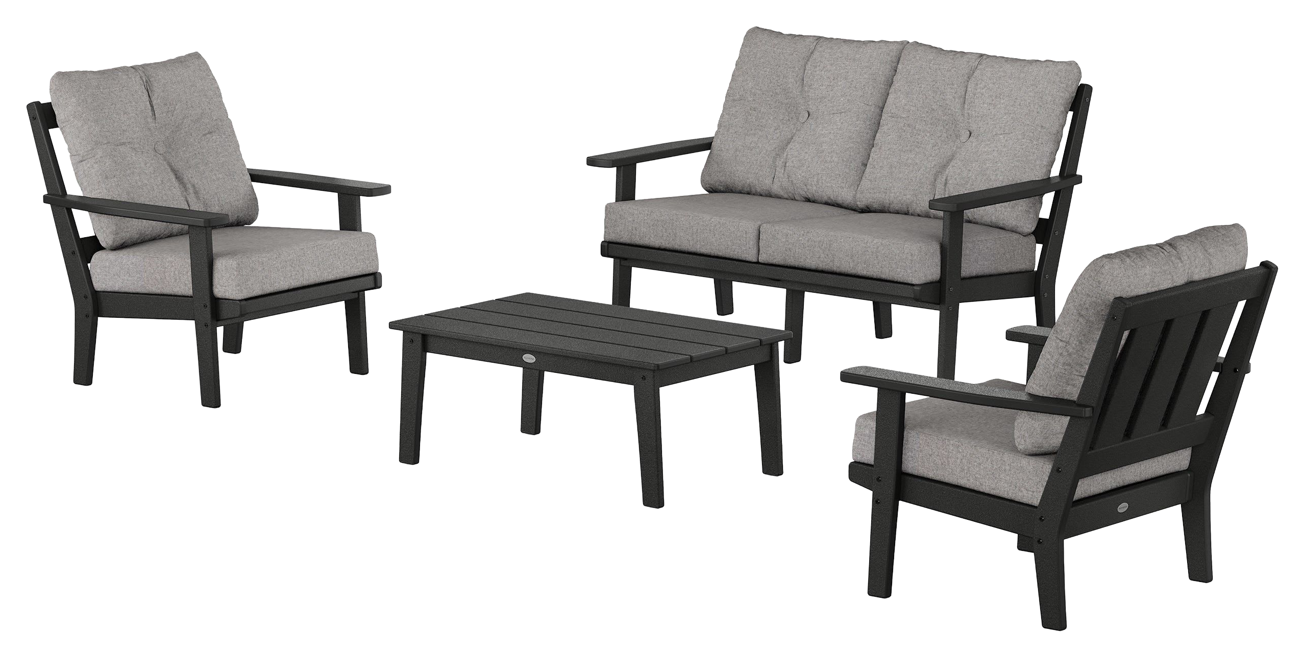 Image of POLYWOOD Oxford 4-Piece Deep Seating Set with Loveseat - Black/Grey Mist