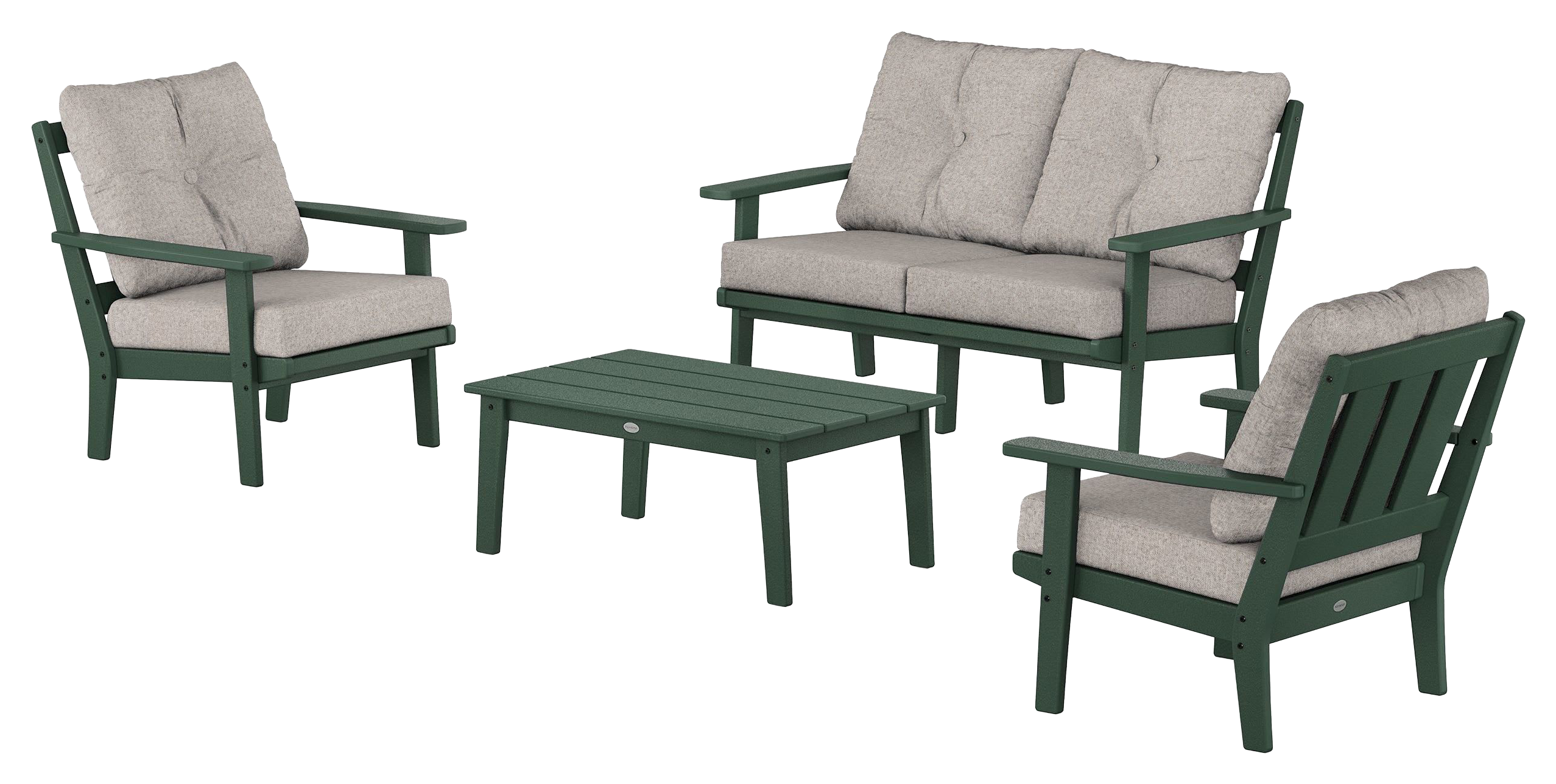 Image of POLYWOOD Oxford 4-Piece Deep Seating Set with Loveseat - Green/Weathered Tweed