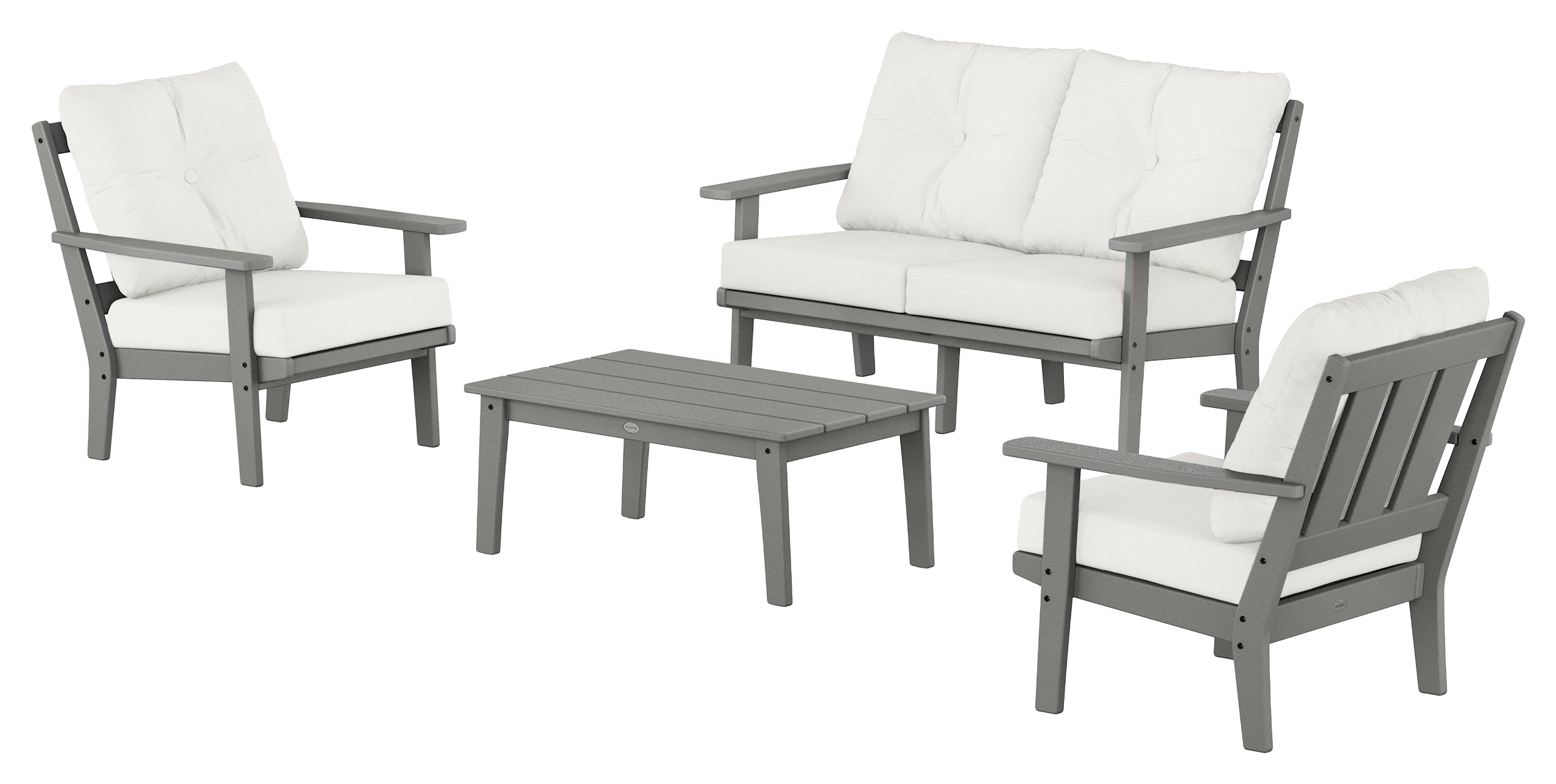 Image of POLYWOOD Oxford 4-Piece Deep Seating Set with Loveseat - Slate Grey/Natural Linen