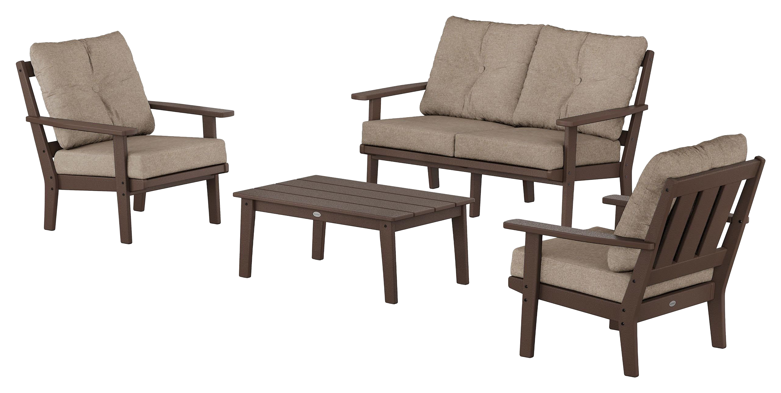 Image of POLYWOOD Oxford 4-Piece Deep Seating Set with Loveseat - Mahogany/Spiced Burlap