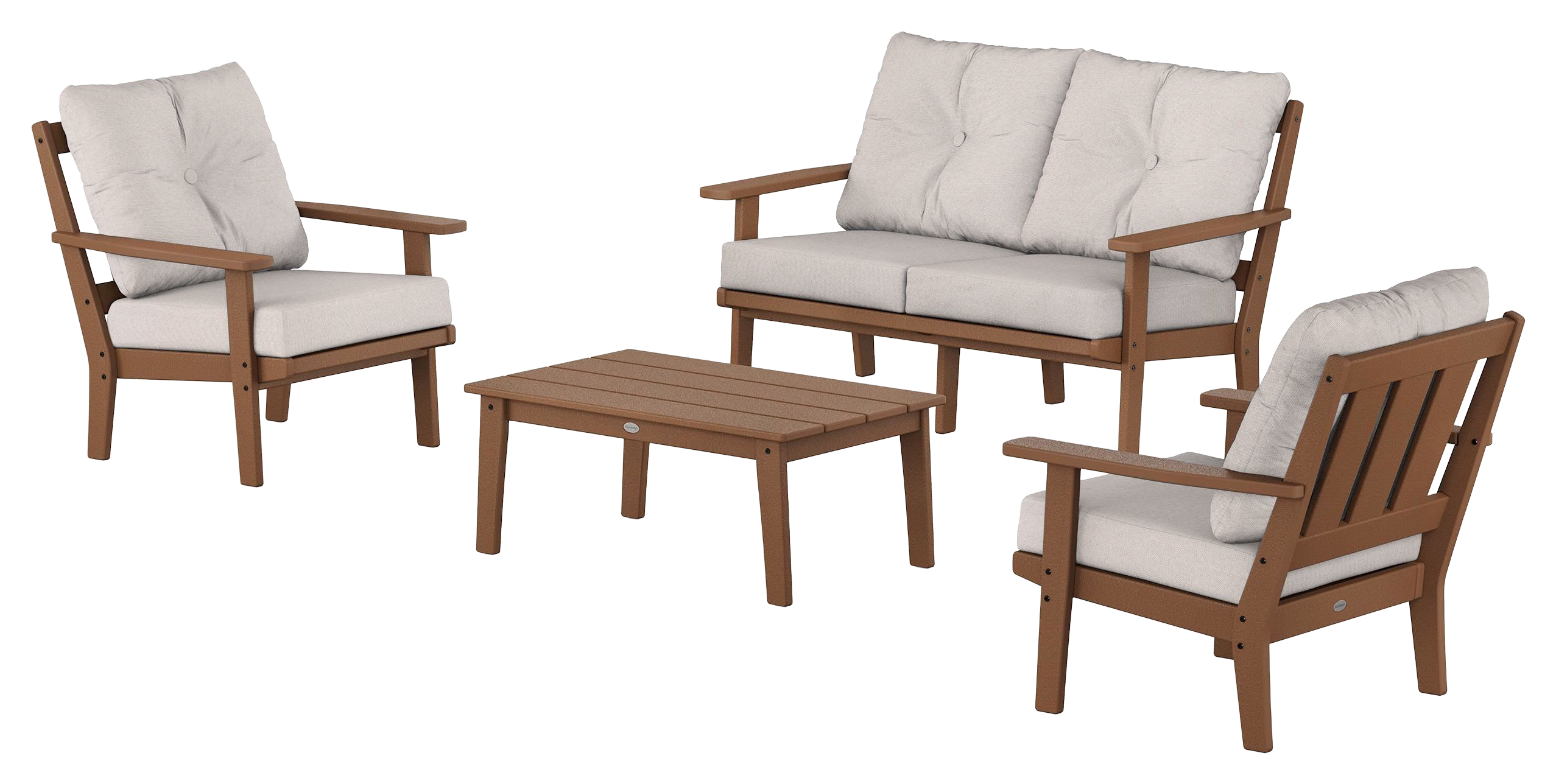 Image of POLYWOOD Oxford 4-Piece Deep Seating Set with Loveseat - Teak/Dune Burlap