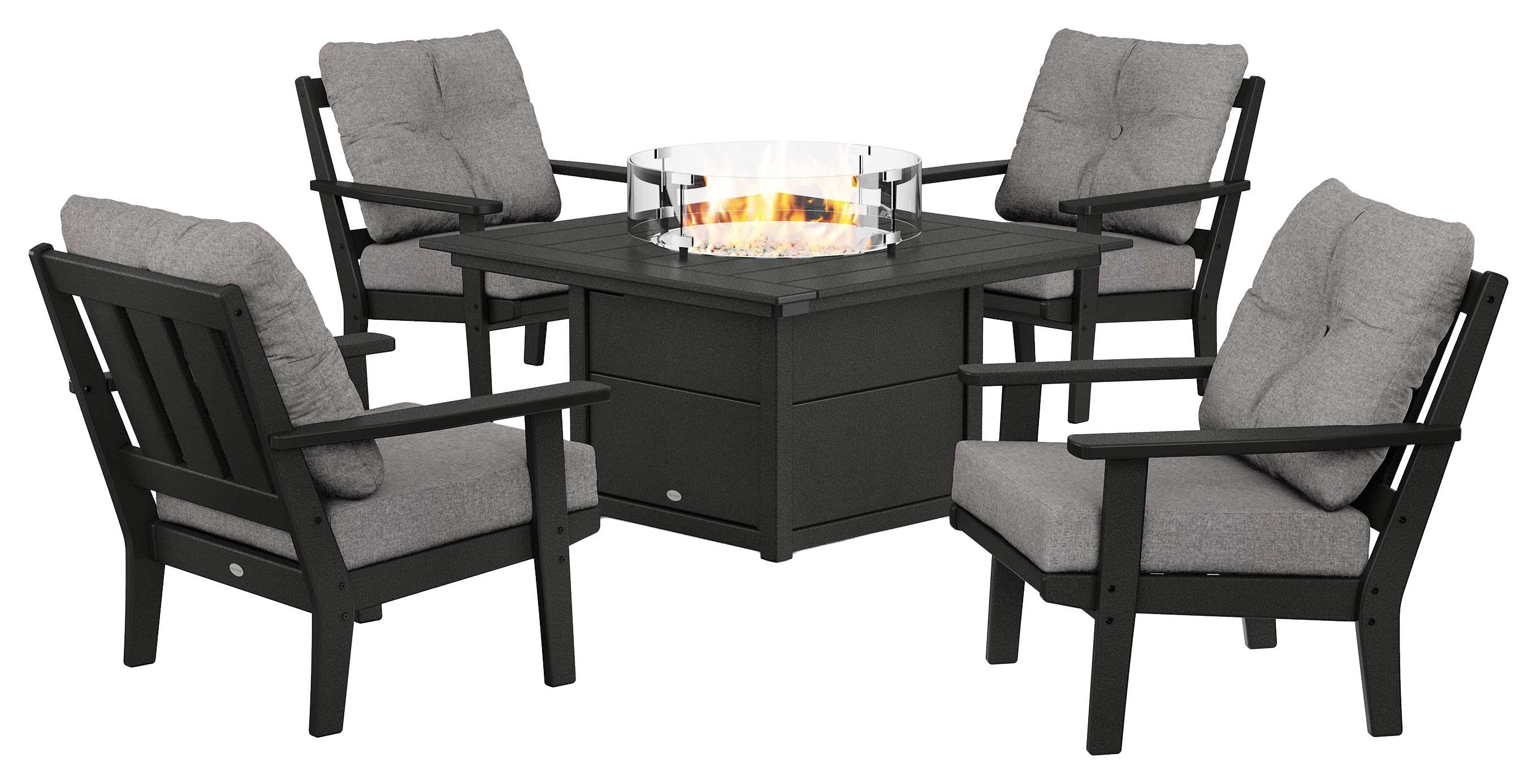 Image of POLYWOOD Oxford 5-Piece Deep Seating Set with Fire-Pit Table