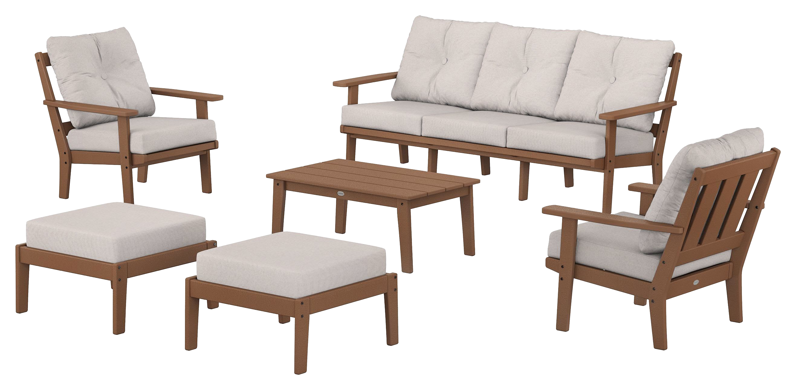 Image of POLYWOOD Oxford 6-Piece Lounge Sofa Set - Teak/Dune Burlap