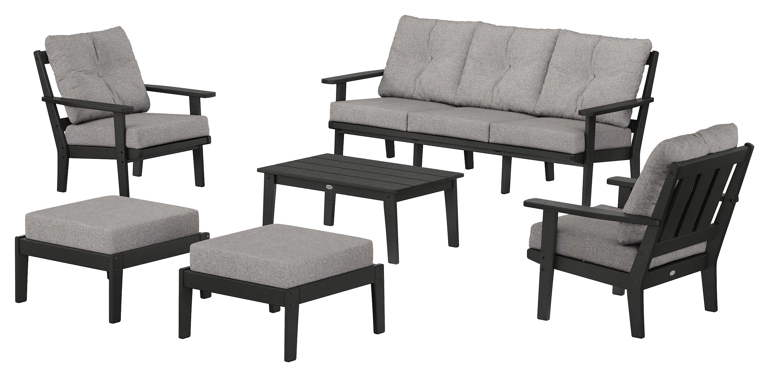 Image of POLYWOOD Oxford 6-Piece Lounge Sofa Set - Black/Grey Mist