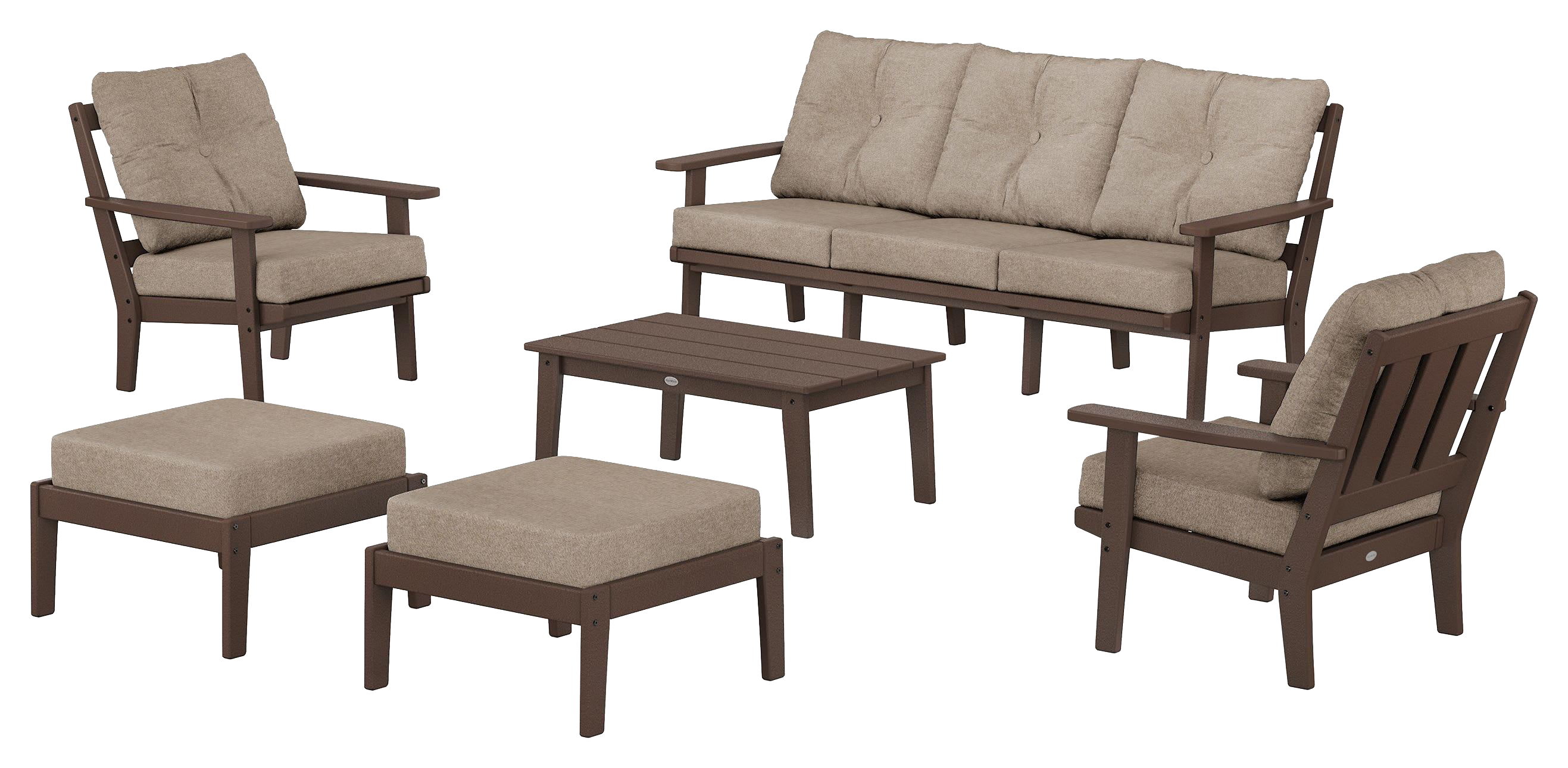 Image of POLYWOOD Oxford 6-Piece Lounge Sofa Set - Mahogany/Spiced Burlap