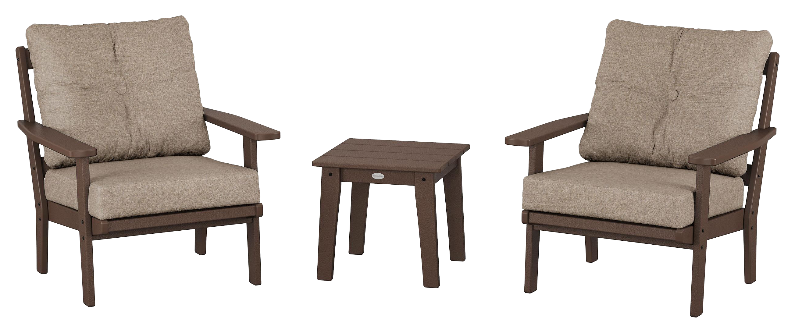 Image of POLYWOOD Prairie 3-Piece Deep Seat Set - Mahogany/Spiced Burlap
