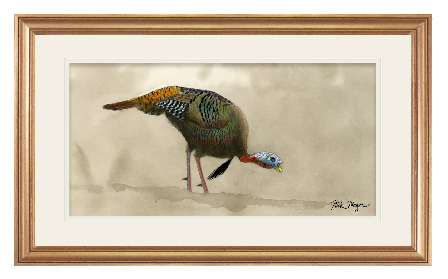 Image of Feeding Tom Turkey Original Framed Painting by Nick Mayer