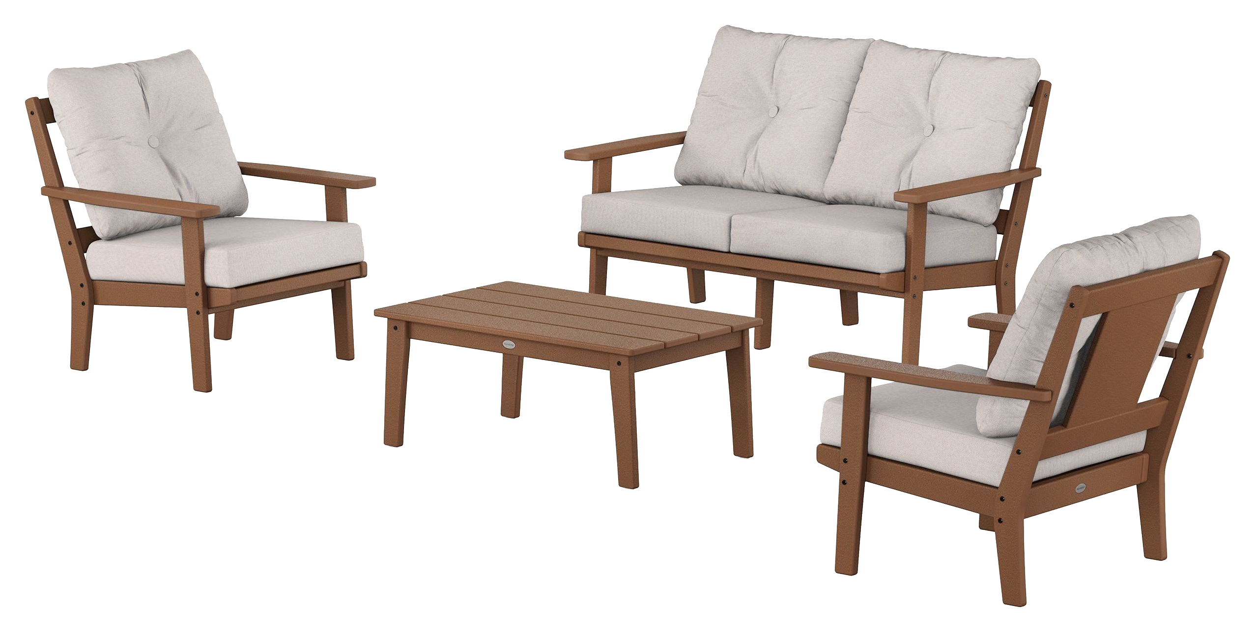 Image of POLYWOOD Prairie 4-Piece Deep Seating Set with Loveseat - Teak/Dune Burlap