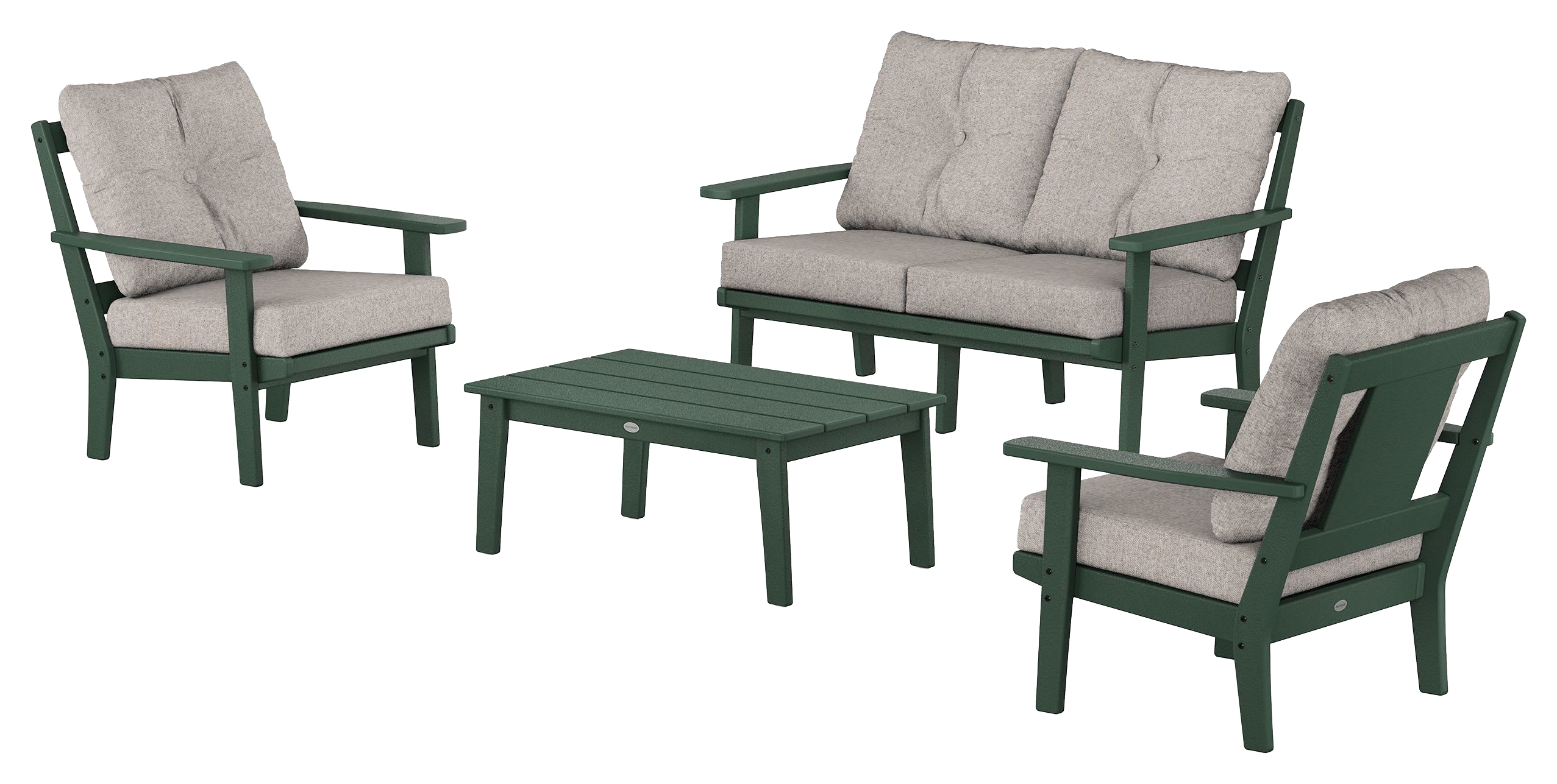 Image of POLYWOOD Prairie 4-Piece Deep Seating Set with Loveseat - Green/Weathered Tweed