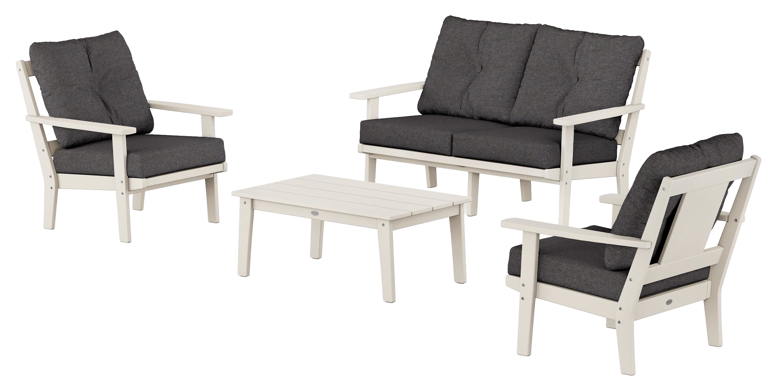 Image of POLYWOOD Prairie 4-Piece Deep Seating Set with Loveseat - Sand/Ash Charcoal