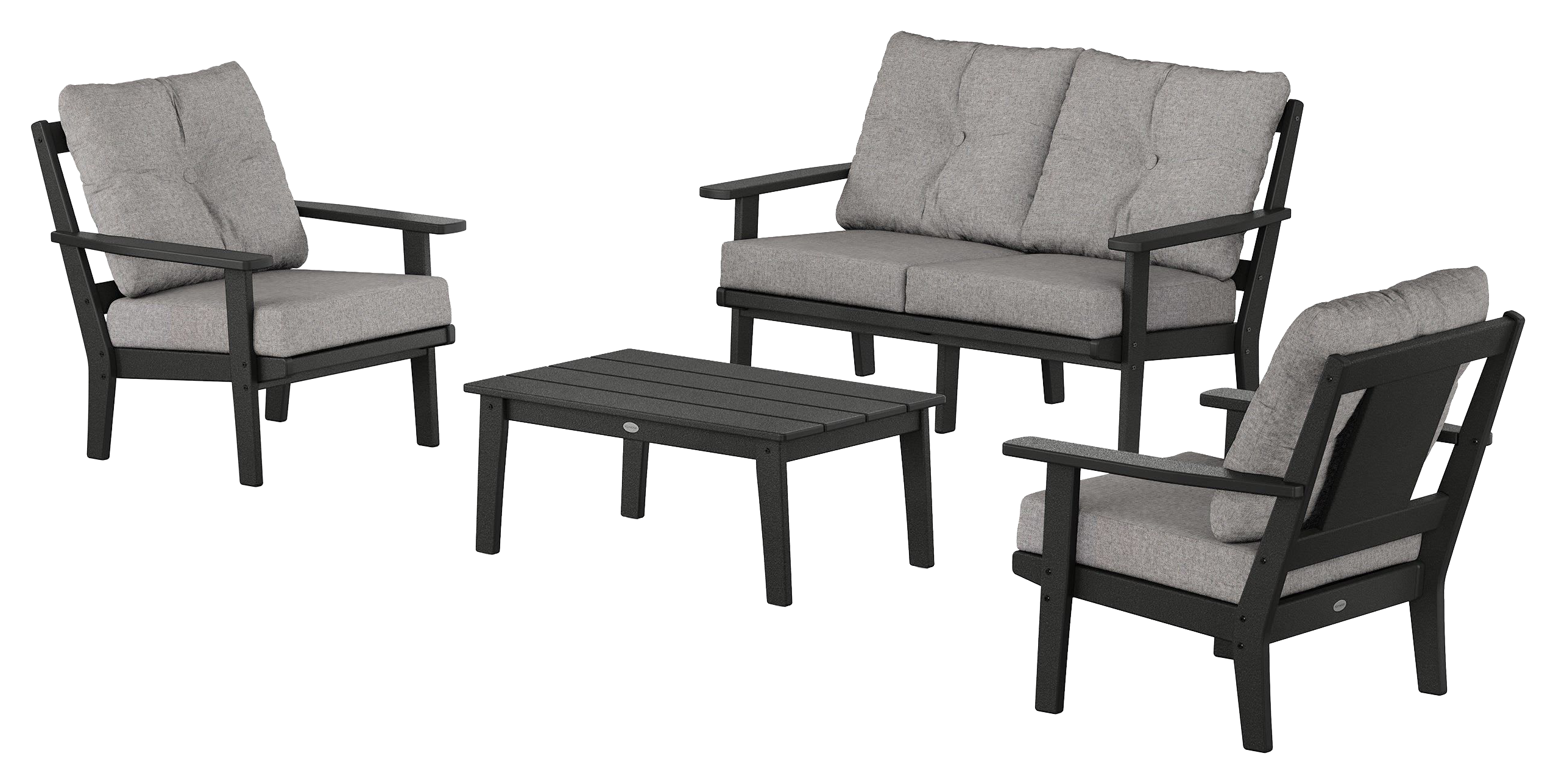 Image of POLYWOOD Prairie 4-Piece Deep Seating Set with Loveseat - Black/Grey Mist
