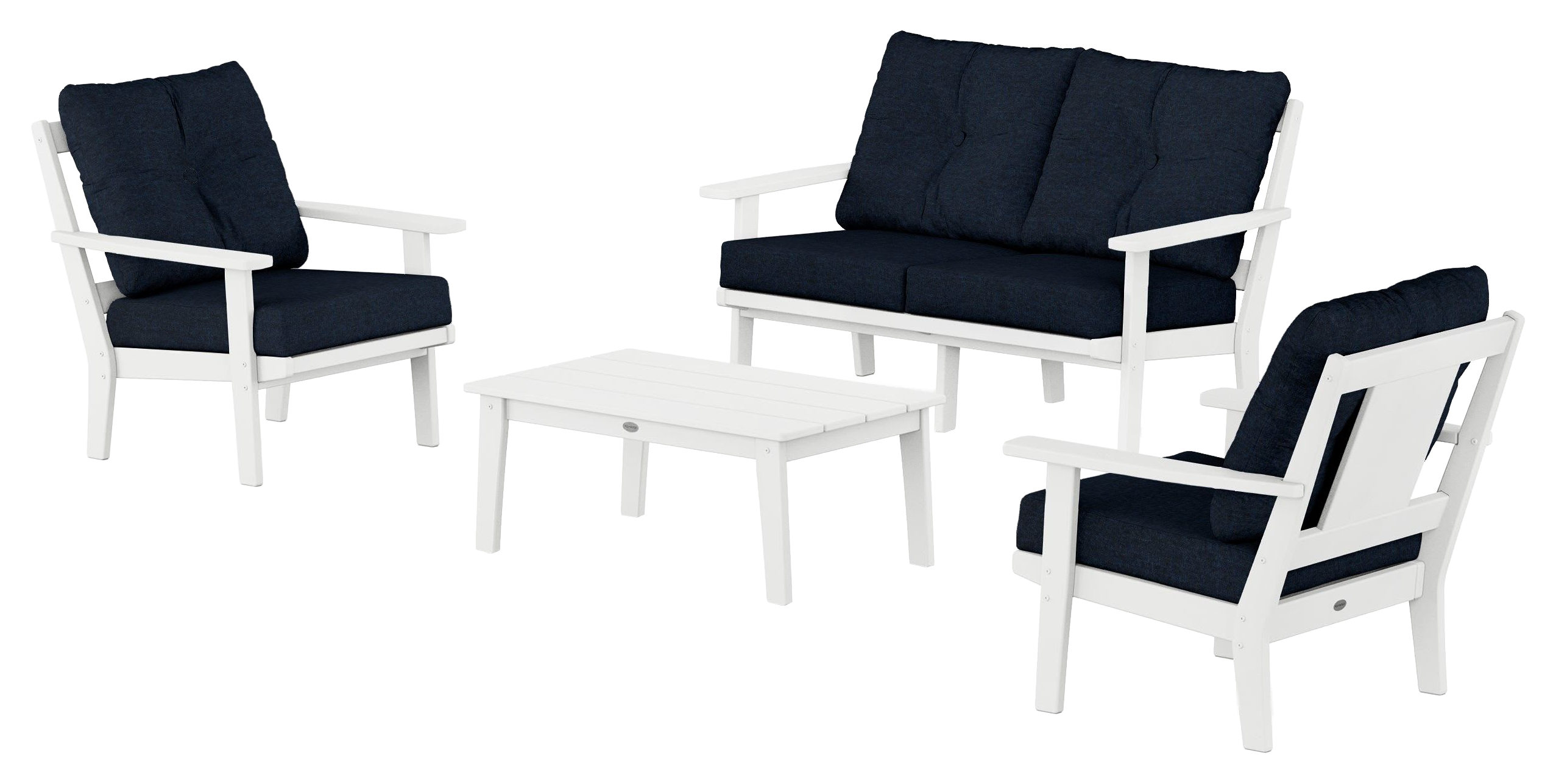 Image of POLYWOOD Prairie 4-Piece Deep Seating Set with Loveseat - White/Marine Indigo