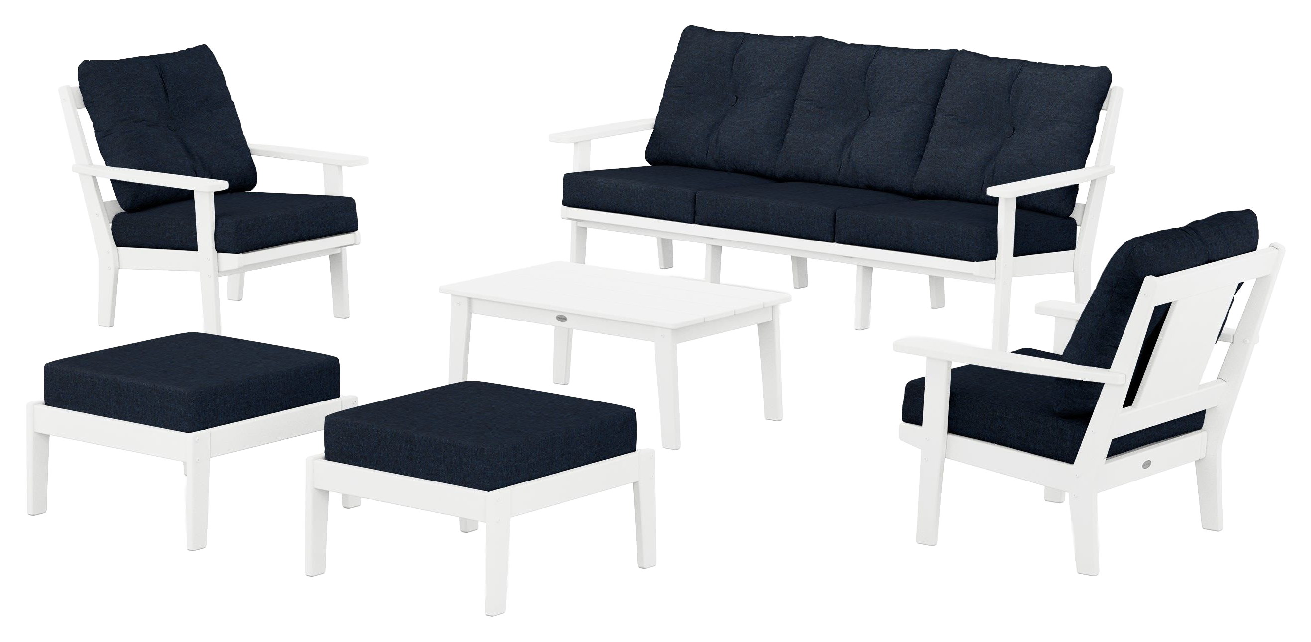 Image of POLYWOOD Prairie 6-Piece Lounge Sofa Set - White/Marine Indigo
