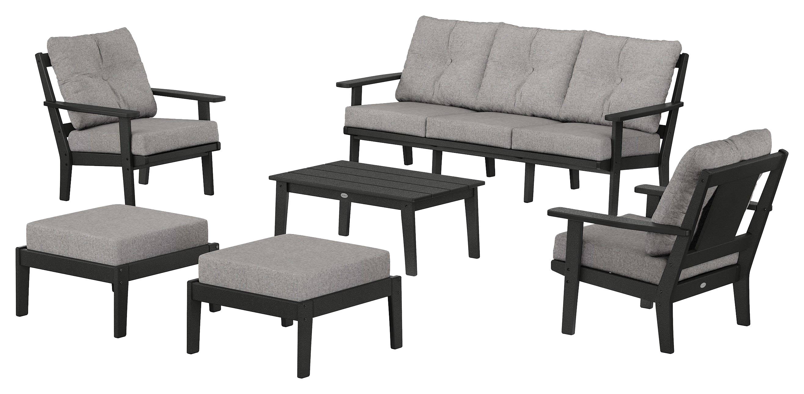 Image of POLYWOOD Prairie 6-Piece Lounge Sofa Set - Black/Grey Mist