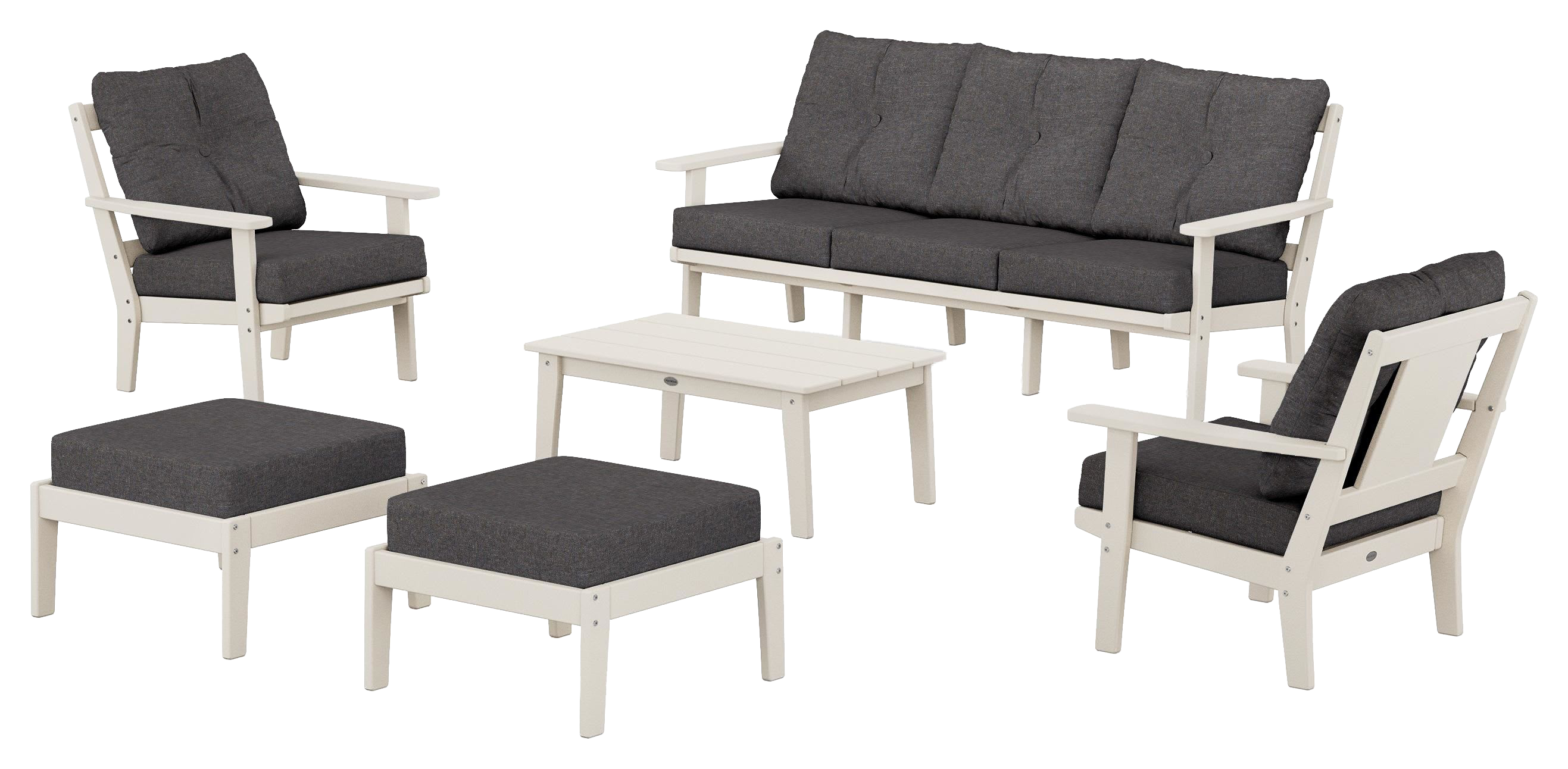 Image of POLYWOOD Prairie 6-Piece Lounge Sofa Set - Sand/Ash Charcoal