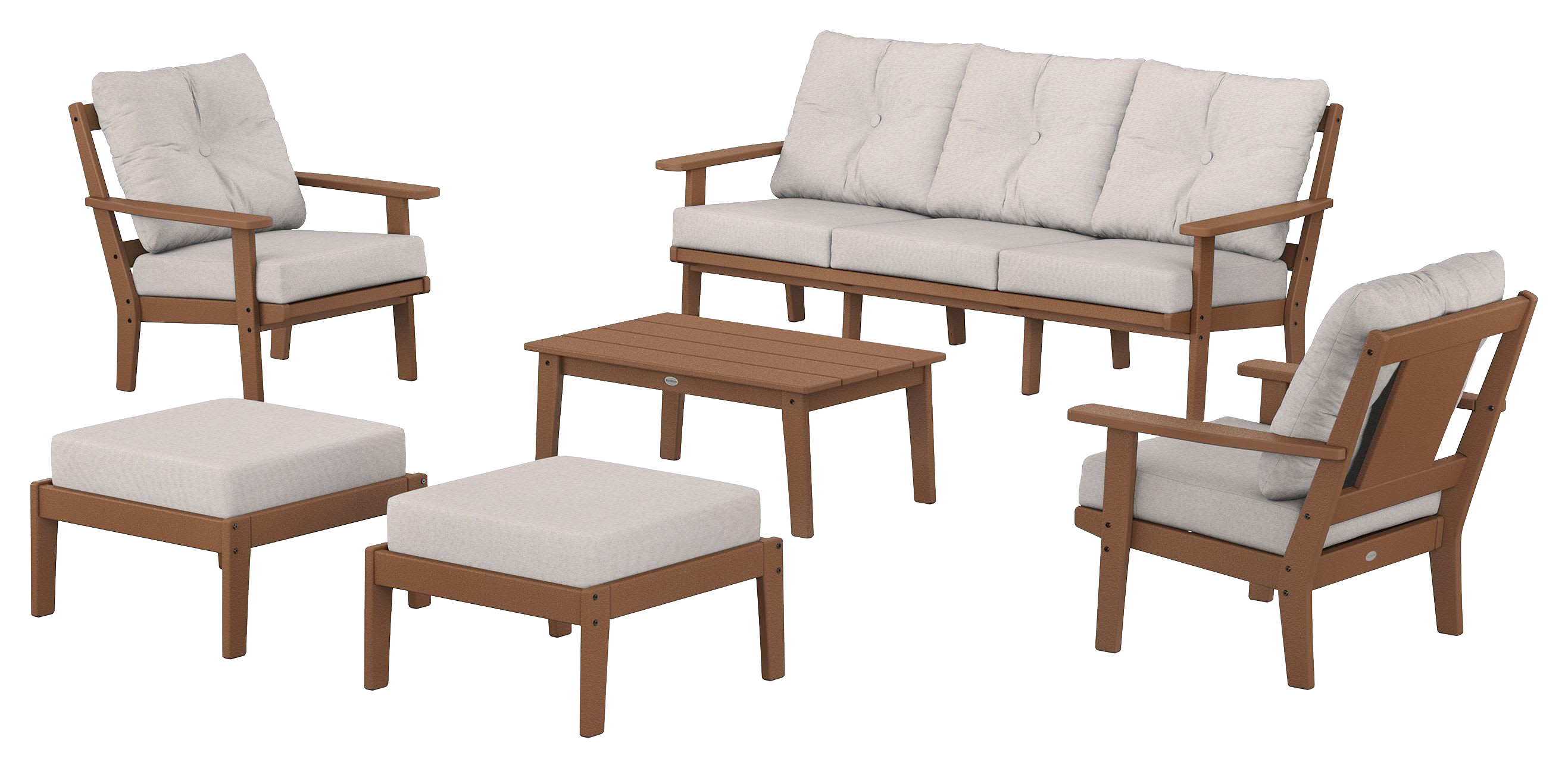 Image of POLYWOOD Prairie 6-Piece Lounge Sofa Set - Teak/Dune Burlap
