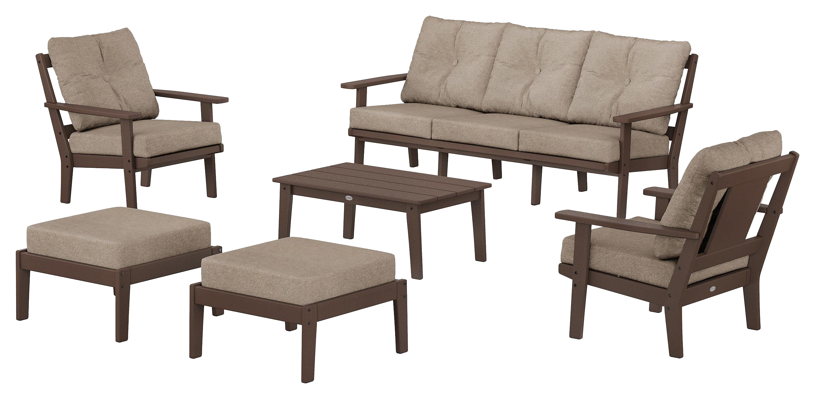 Image of POLYWOOD Prairie 6-Piece Lounge Sofa Set - Mahogany/Spiced Burlap