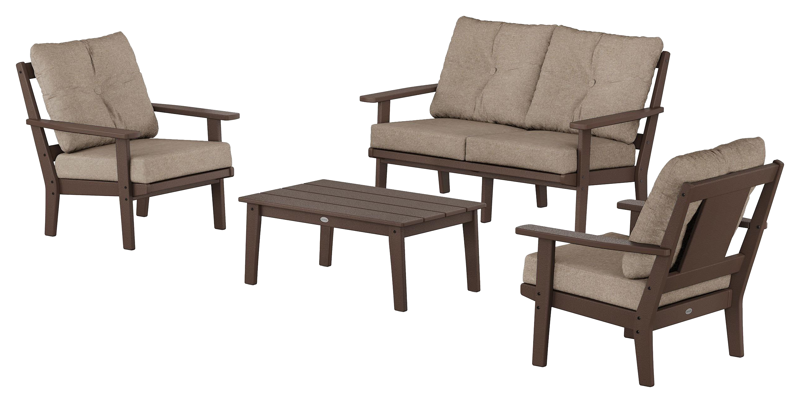Image of POLYWOOD Prairie 4-Piece Deep Seating Set with Loveseat - Mahogany/Spiced Burlap