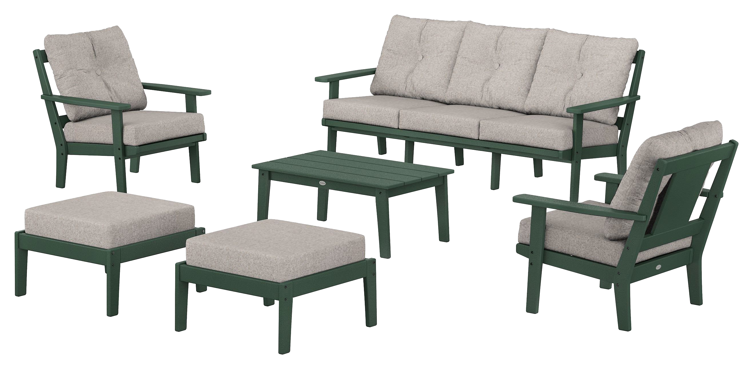 Image of POLYWOOD Prairie 6-Piece Lounge Sofa Set - Green/Weathered Tweed