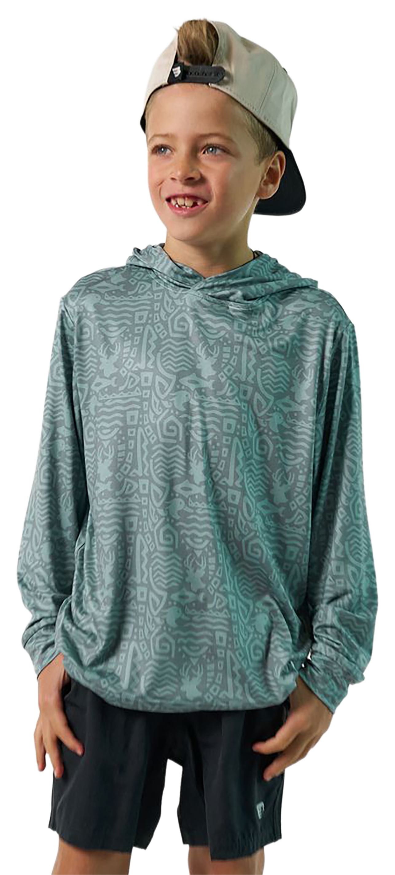 Image of BURLEBO Performance Hoodie for Kids - Mayan Outdoors Sage