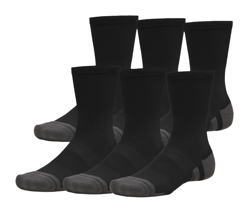 Image of Under Armour Performance Tech Breathable Crew Socks 6-Pack for Men - Black