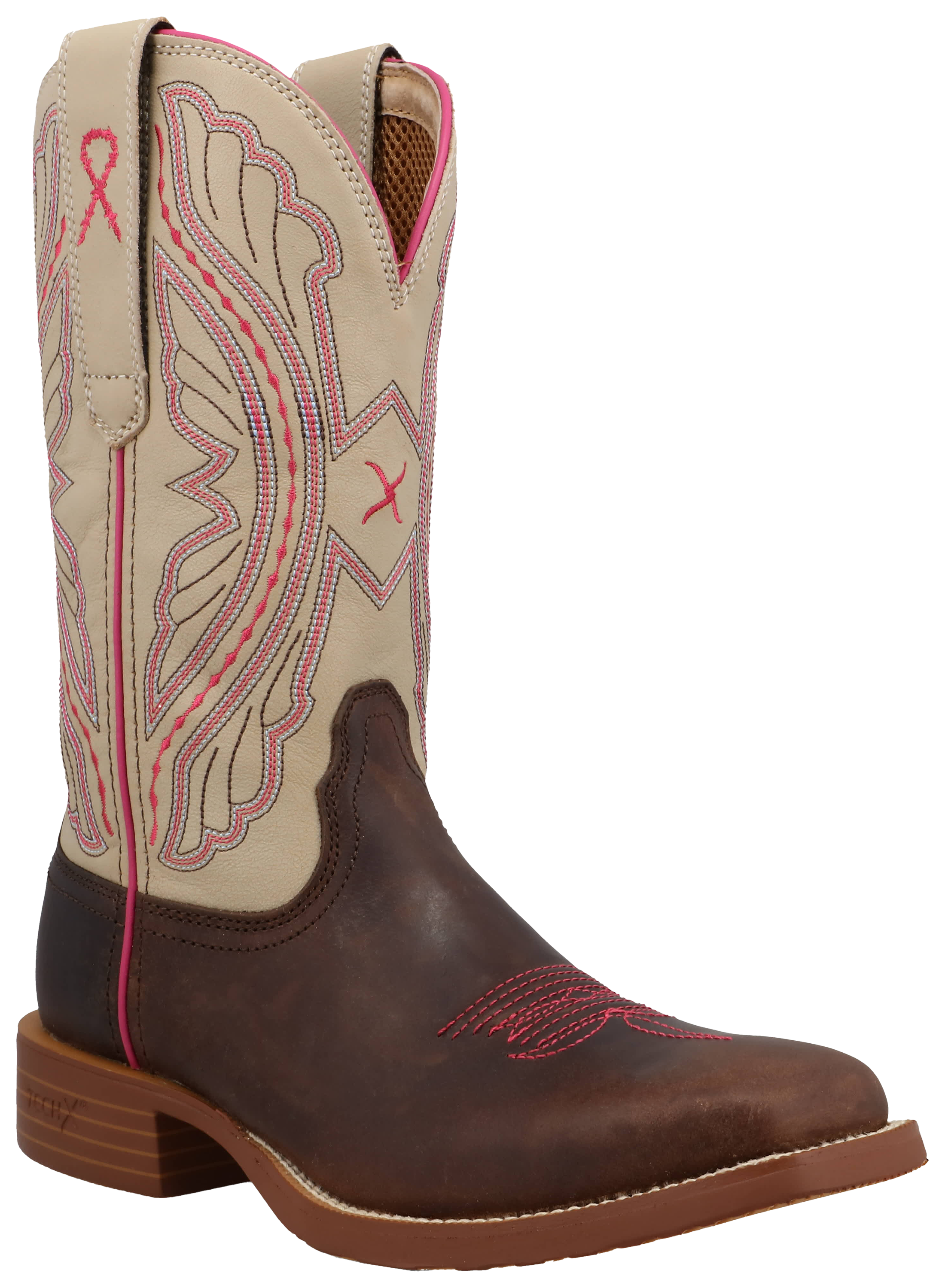 Image of Twisted X Tech X Pink Ribbon Western Boots for Women - Umber/Bone