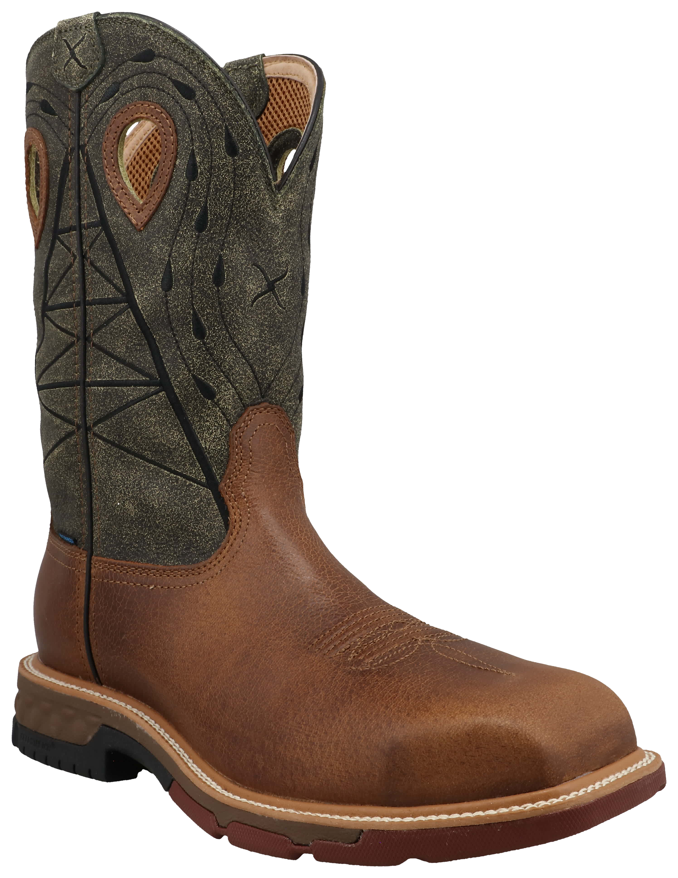 Image of Twisted X Waterproof Composite-Toe Western Work Boots for Men with CellStretch Technology - Lion/Dark Olive