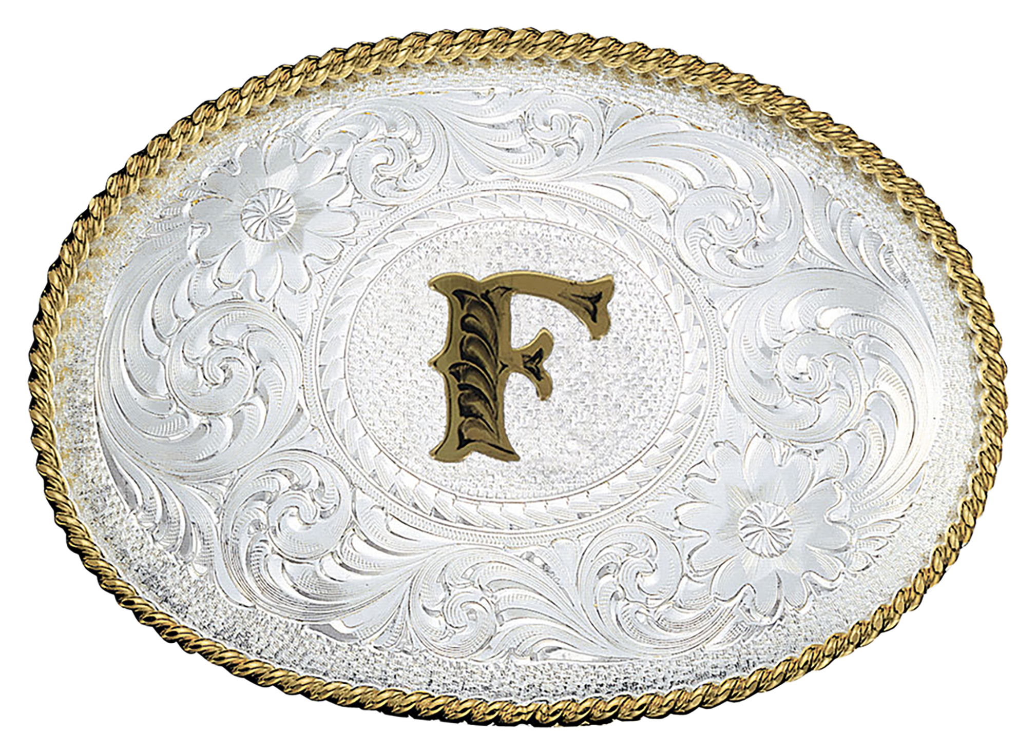 Image of Montana Silversmiths Silver Engraved Initial F Belt Buckle
