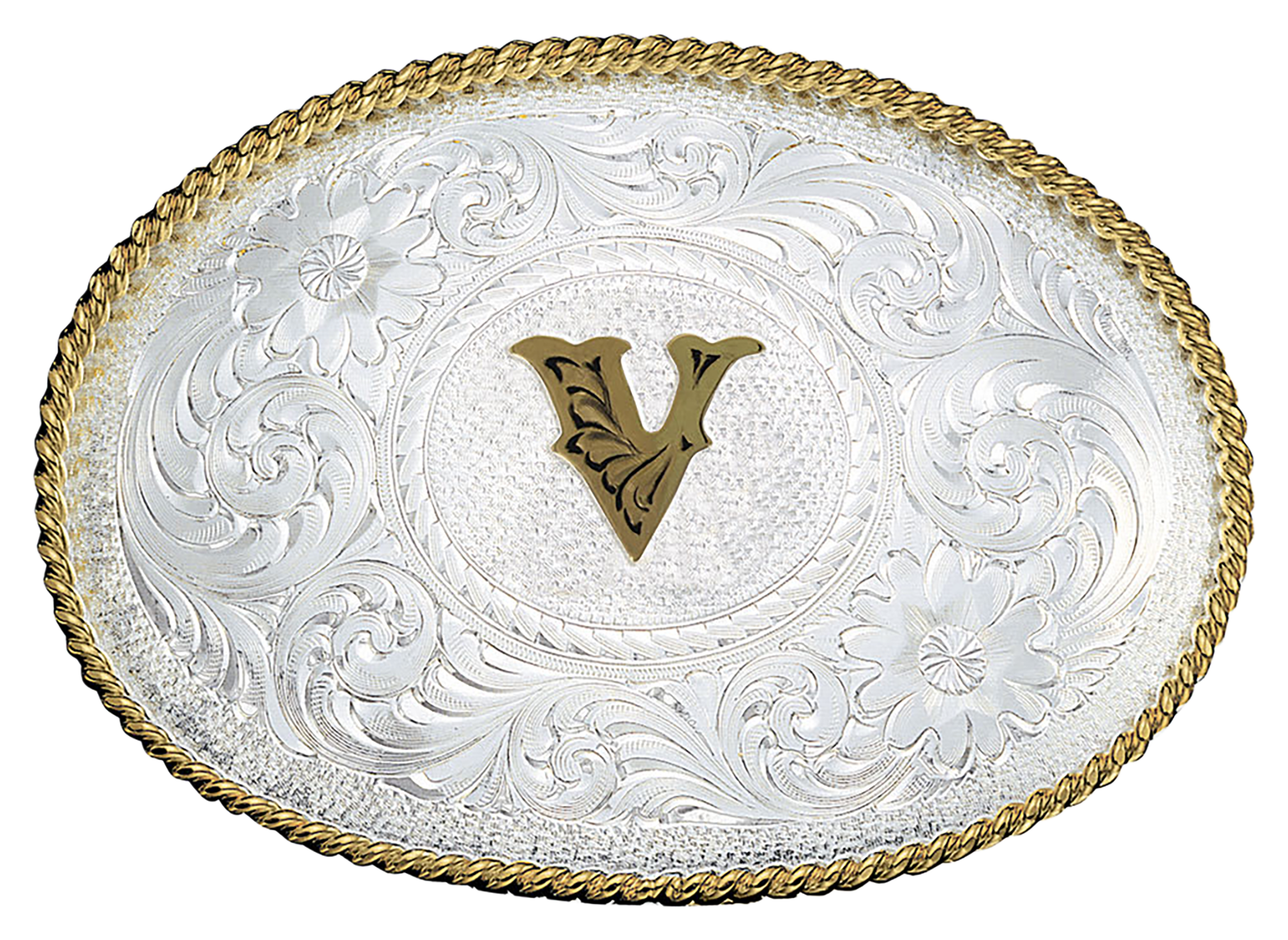 Image of Montana Silversmiths Silver Engraved Initial V Belt Buckle