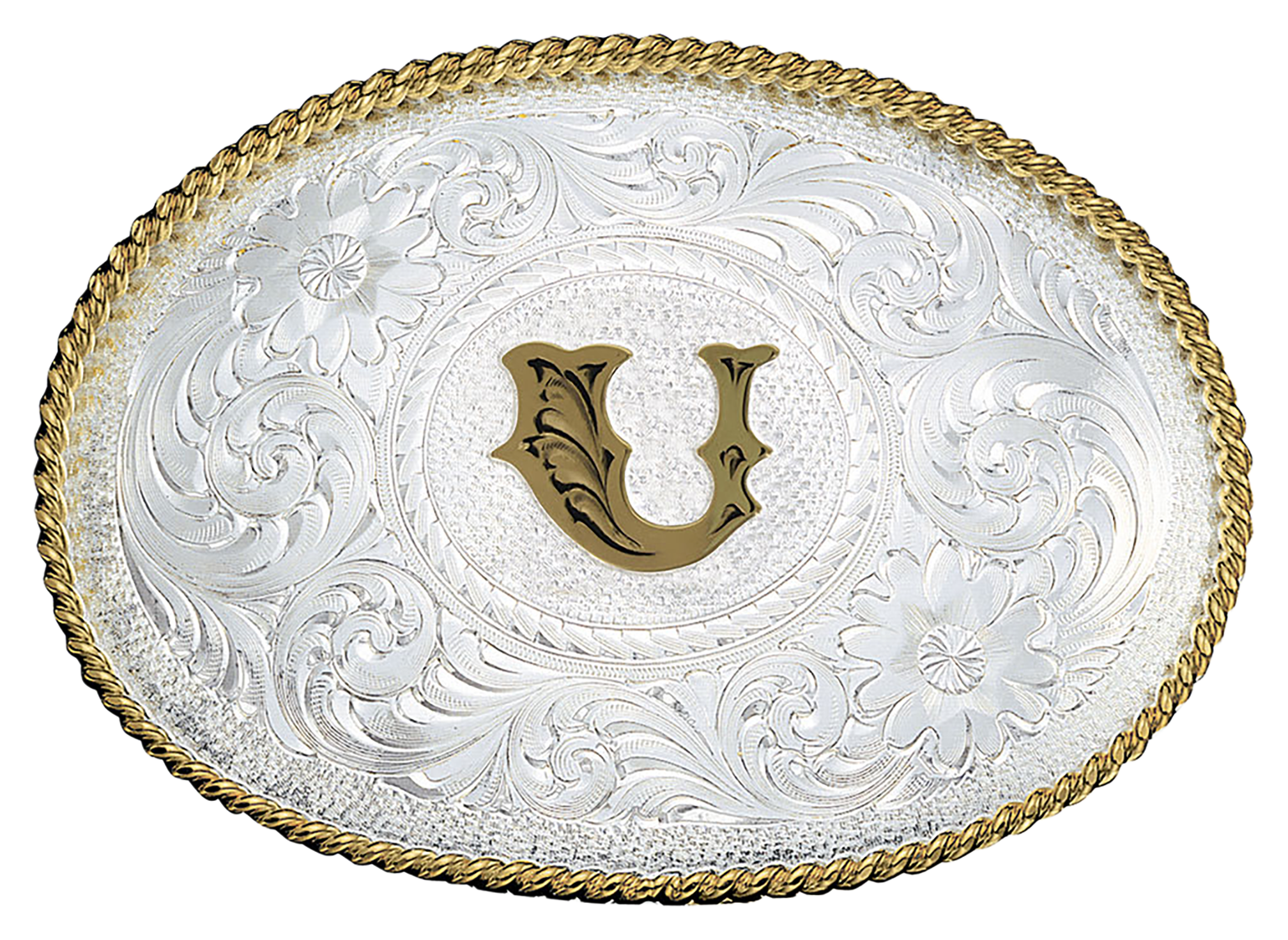 Image of Montana Silversmiths Silver Engraved Initial U Belt Buckle