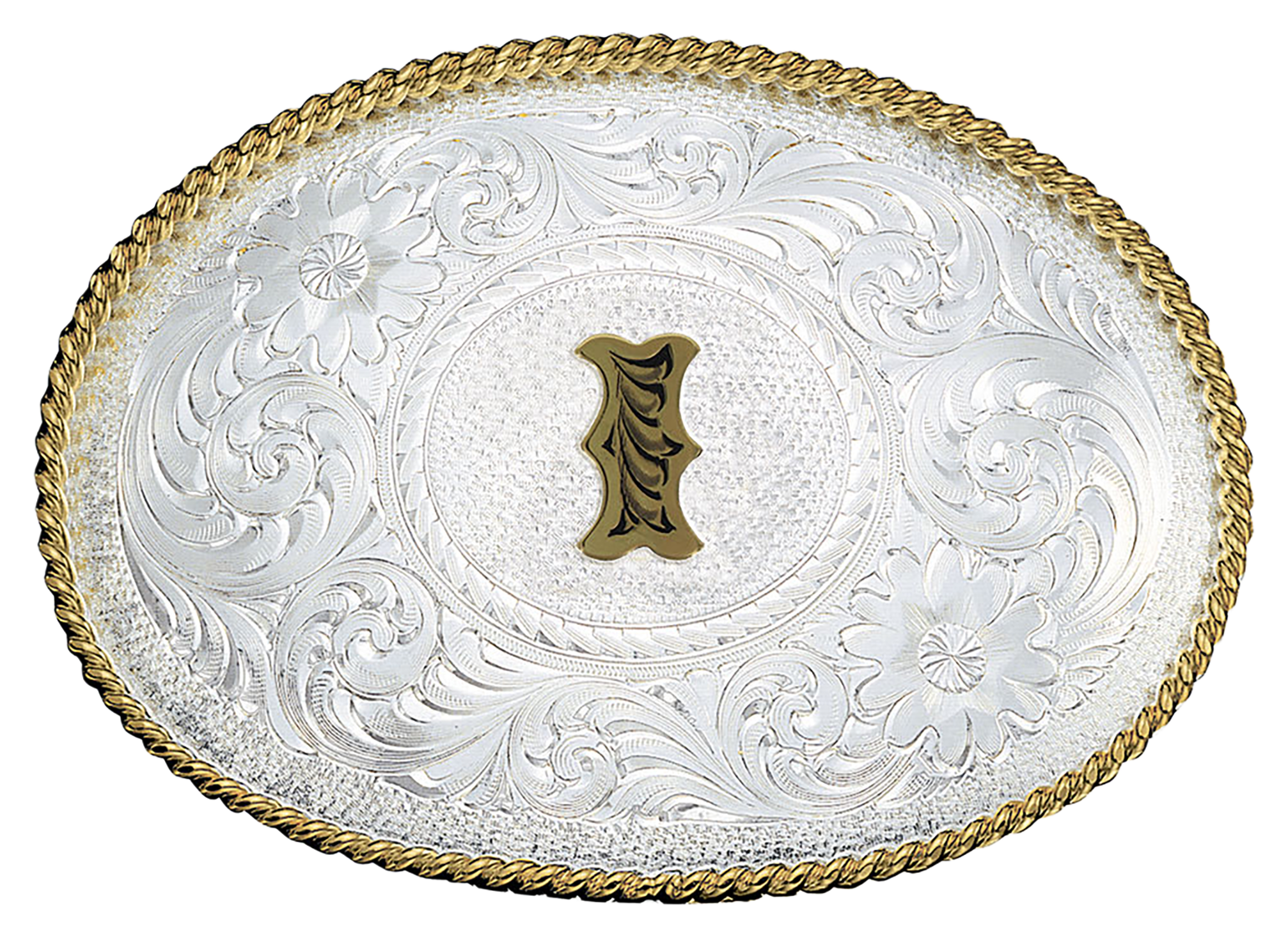 Image of Montana Silversmiths Silver Engraved Initial I Belt Buckle