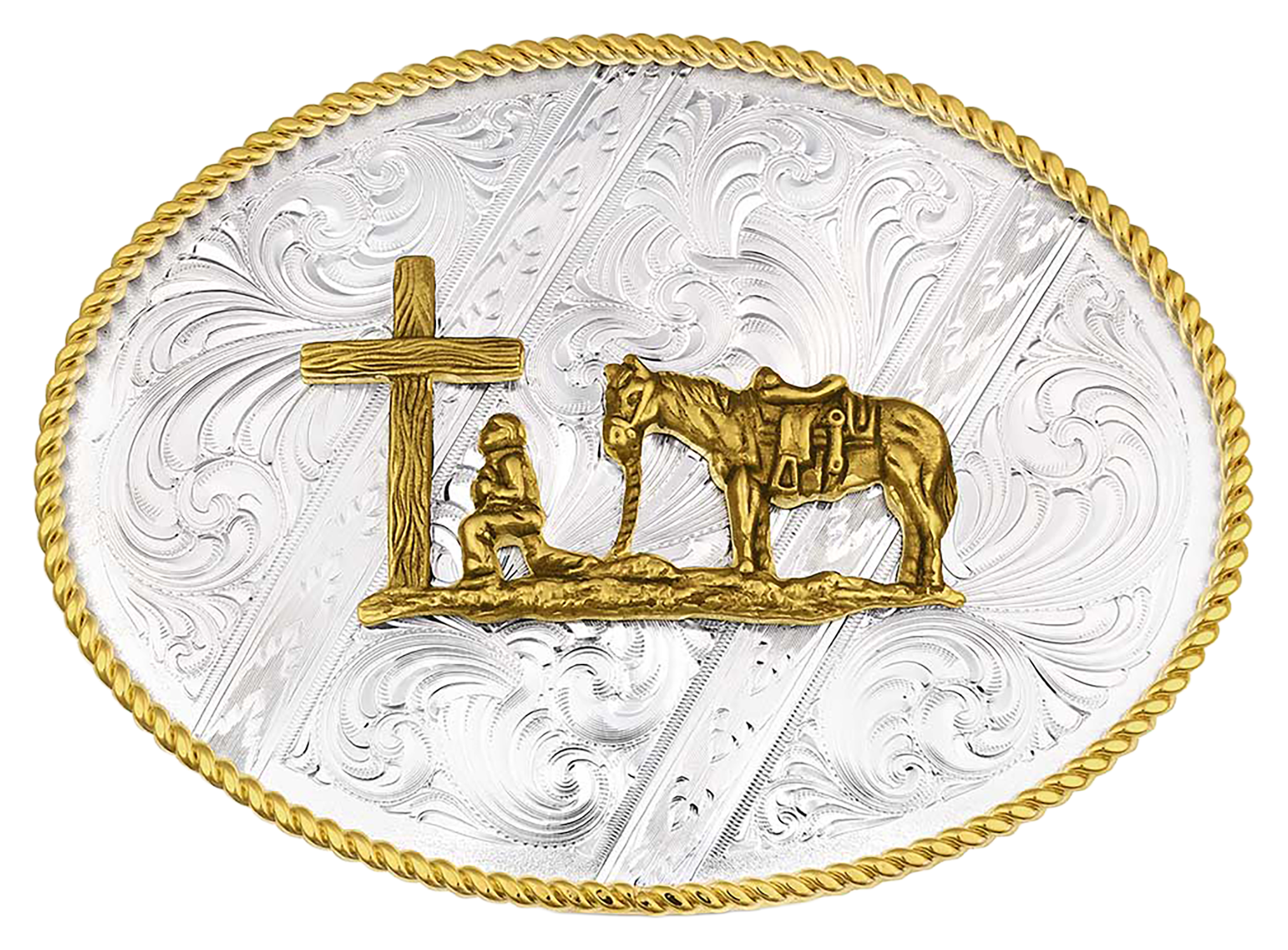 Image of Montana Silversmiths Striking Engraved Christian Cowboy Belt Buckle