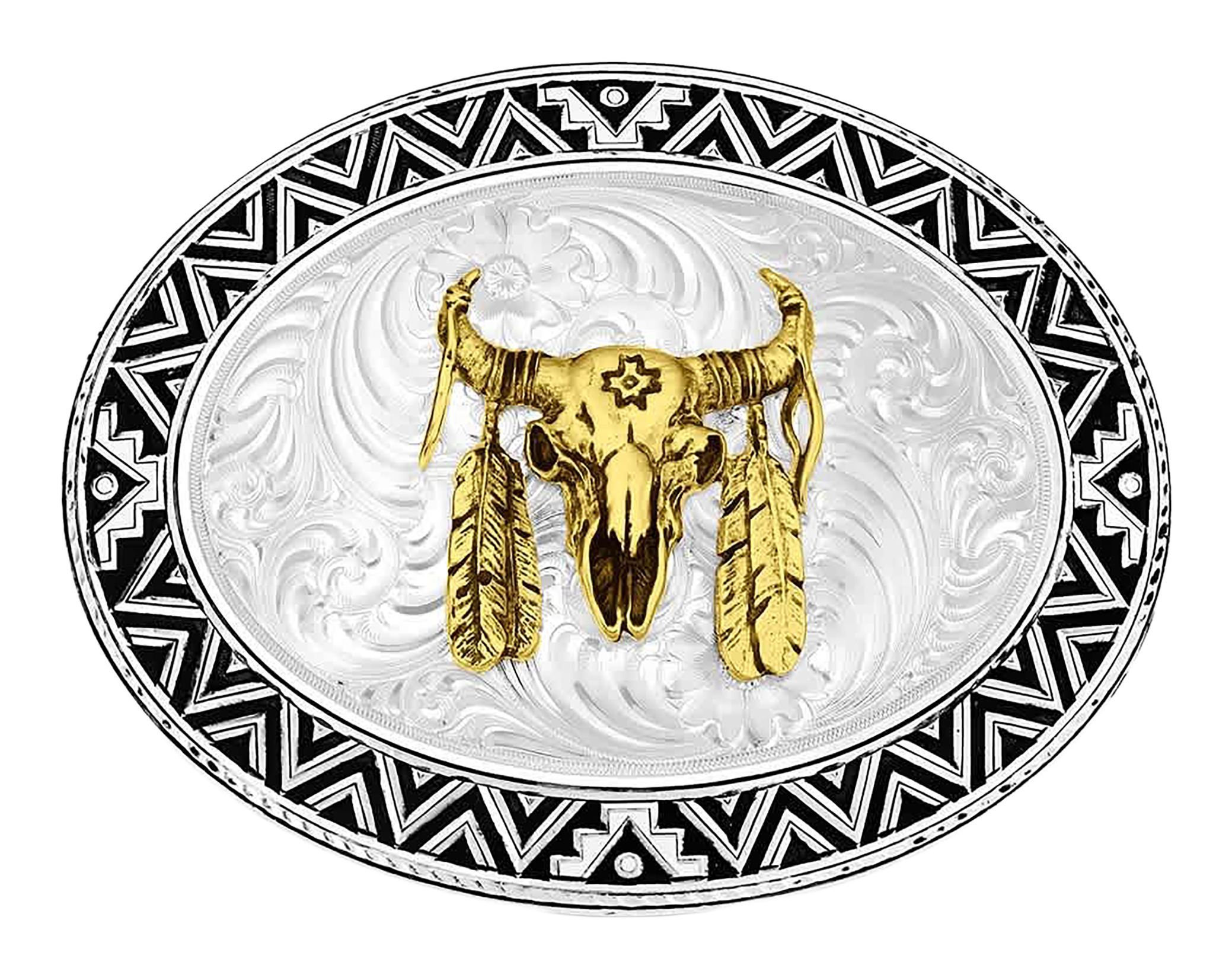 Image of Montana Silversmiths Dancing Compass and Buffalo Skull Belt Buckle