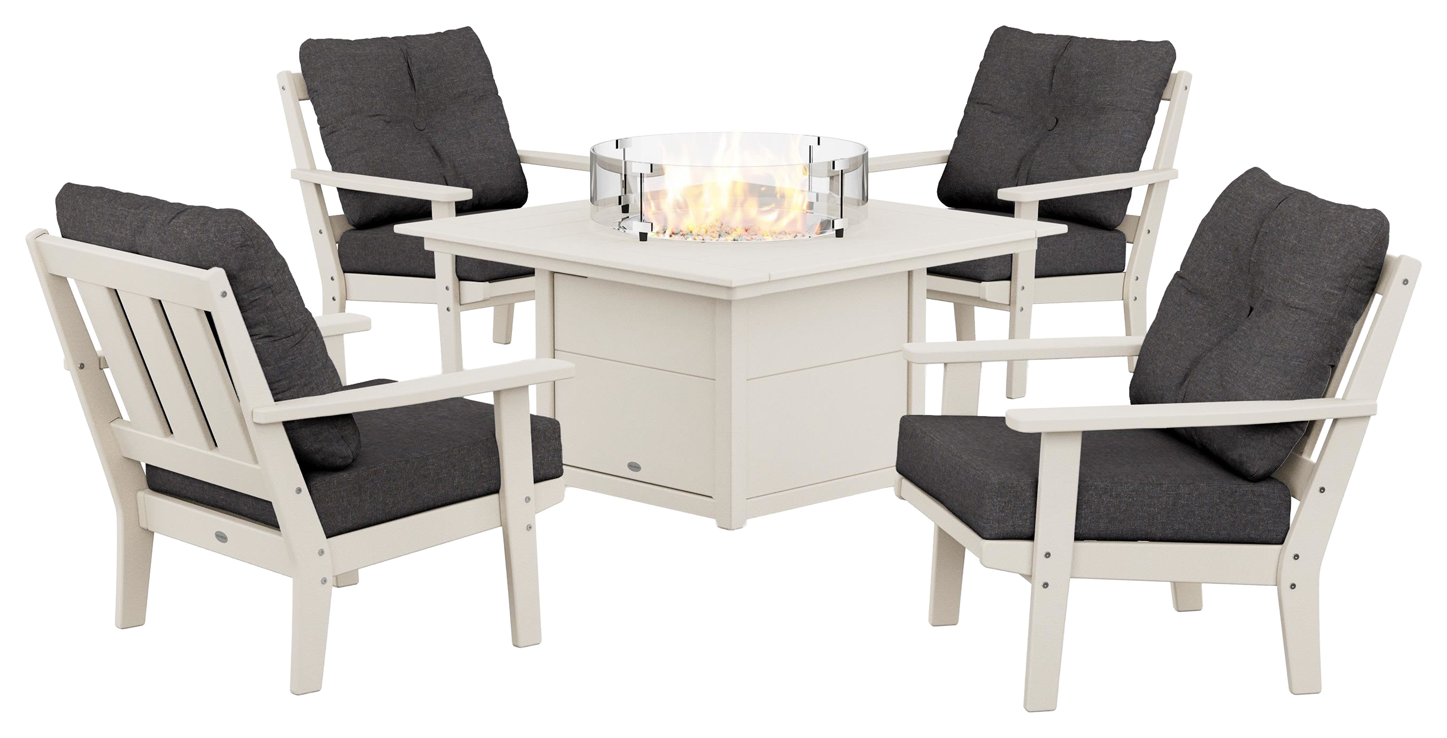 Image of POLYWOOD Oxford 5-Piece Deep Seating Set with Fire-Pit Table - Sand/Ash Charcoal