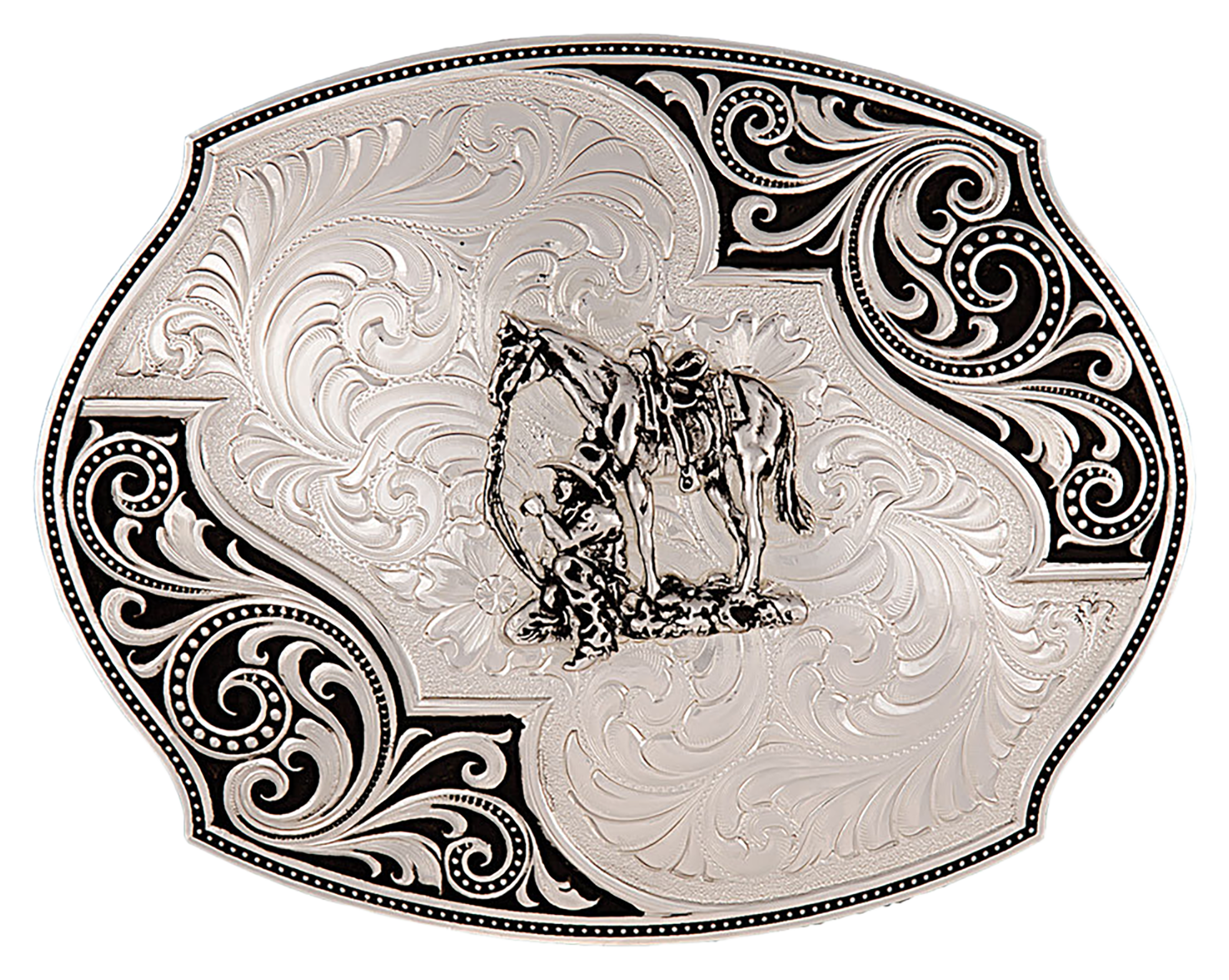 Image of Montana Silversmiths Western Lace Whisper Flourish Cowboy and Horse Belt Buckle