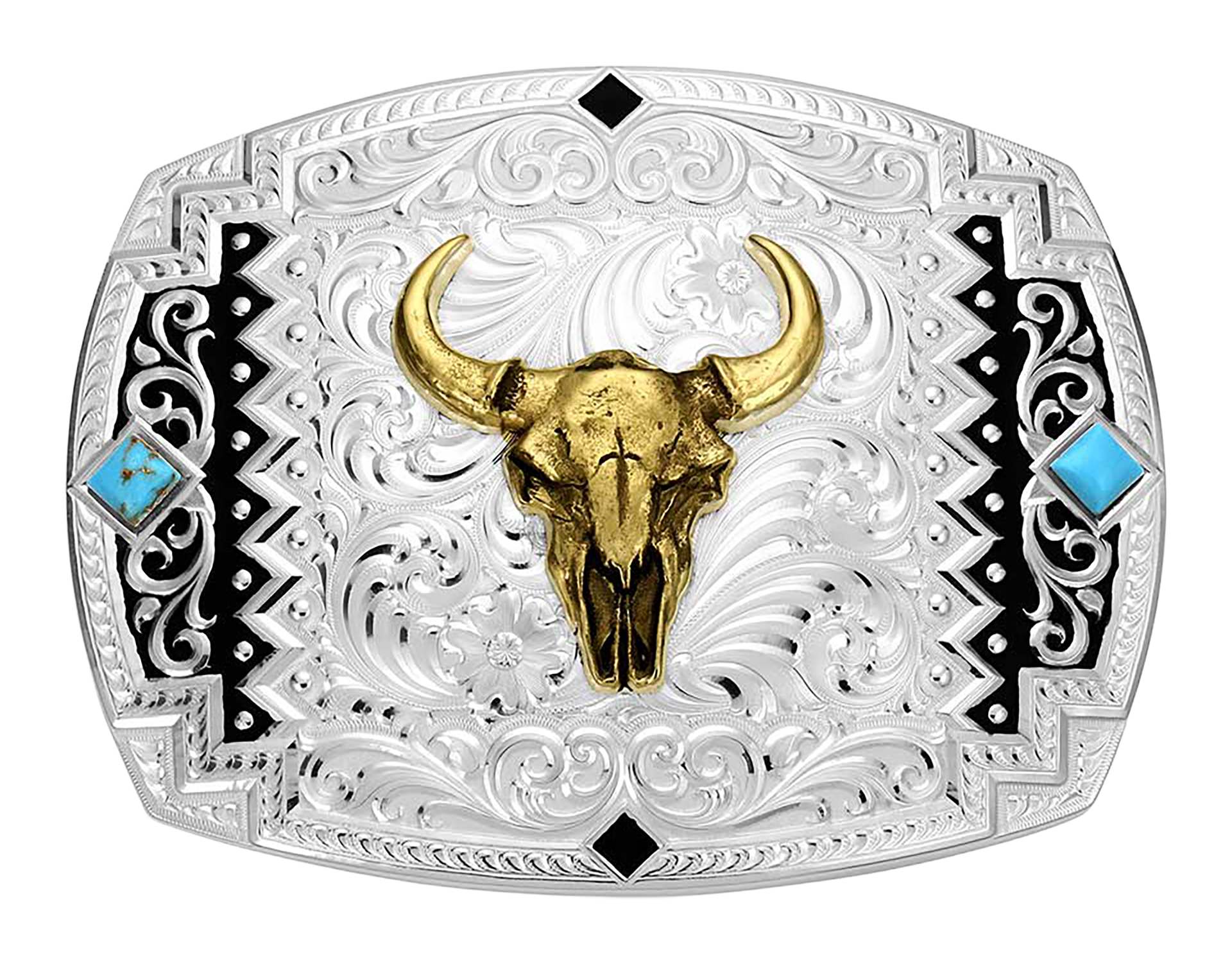 Image of Montana Silversmiths Southwest Scroll Buffalo Skull Belt Buckle