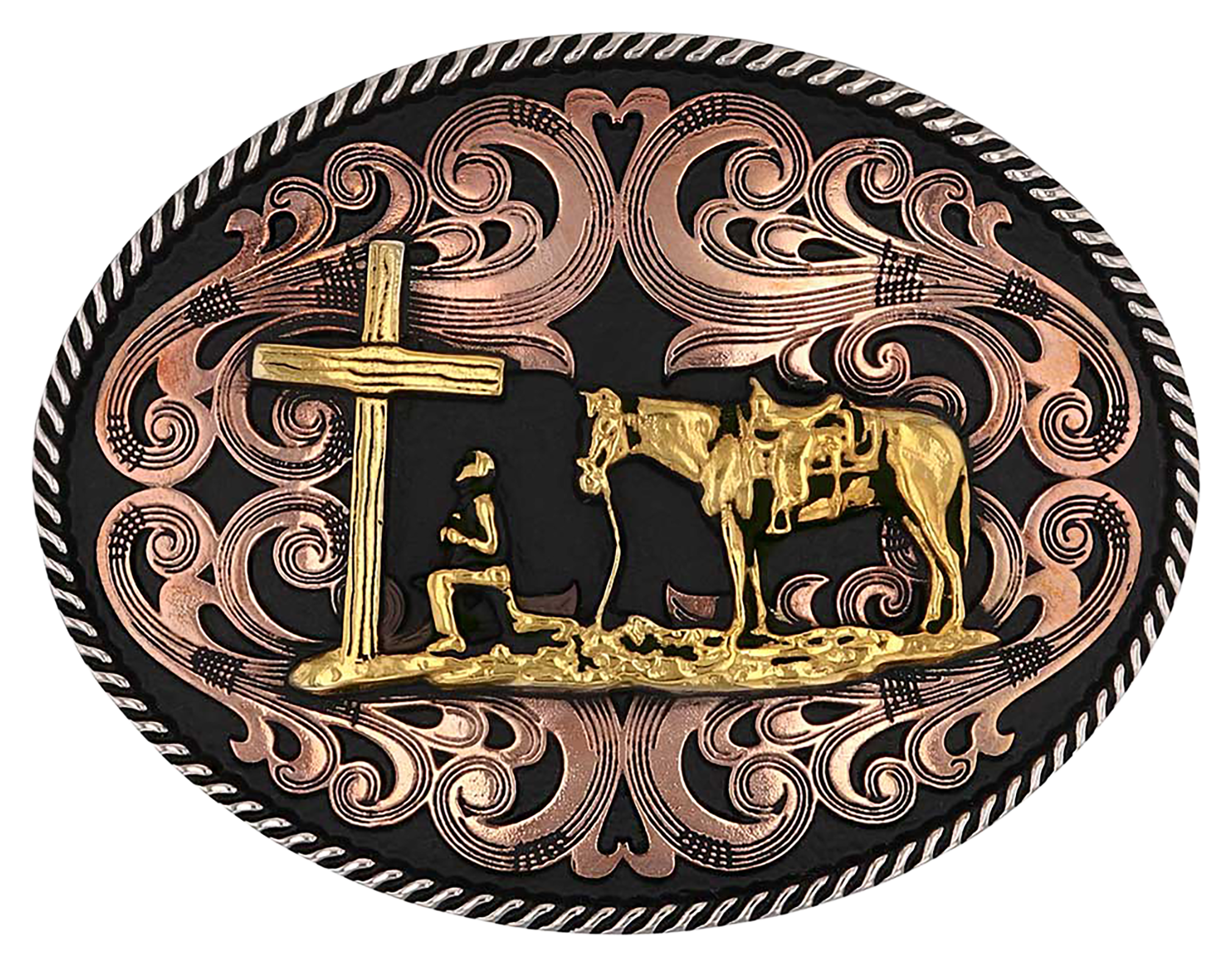 Image of Montana Silversmiths Tri-Tone Christian Cowboy Attitude Belt Buckle