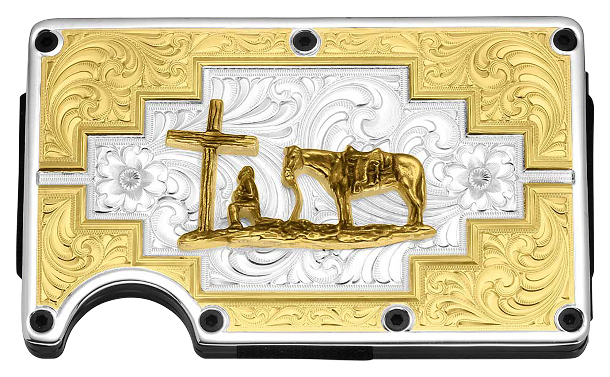 Image of Montana Silversmiths Santa Fe Sunrise Praying Cowboy Credit Card and Cash Case