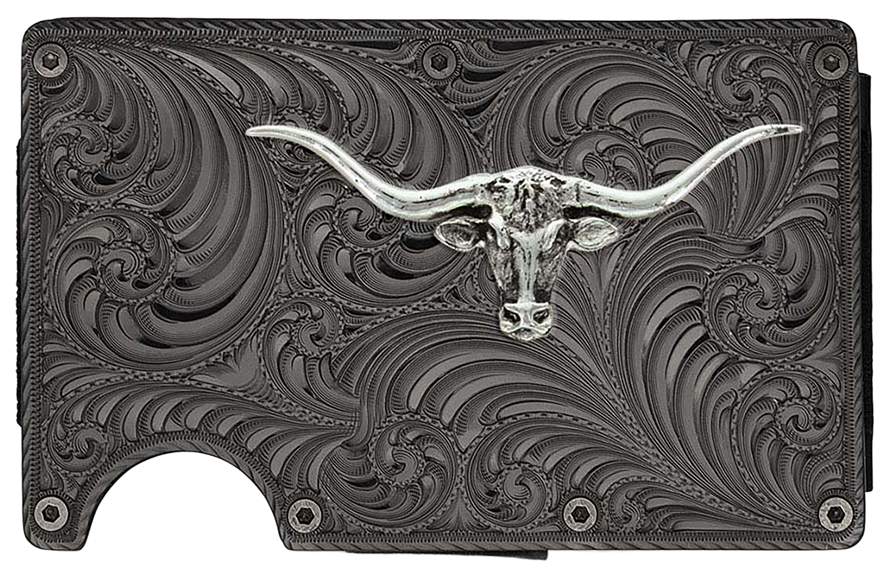 Image of Montana Silversmiths Gunmetal Longhorn Credit Card and Cash Case