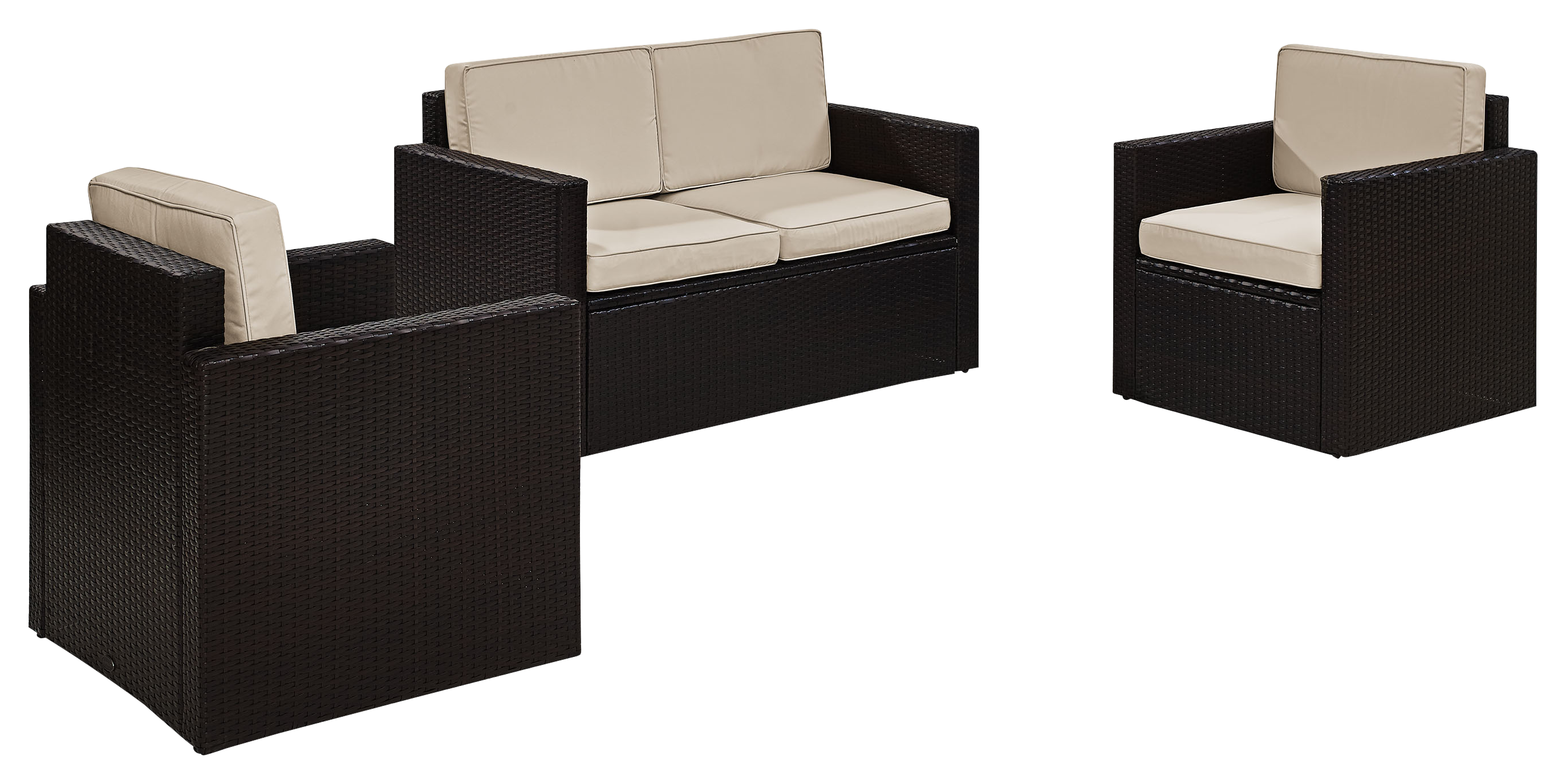 Crosley Palm Harbor Outdoor Wicker Loveseat and Armchairs 3-Piece Conversation Set