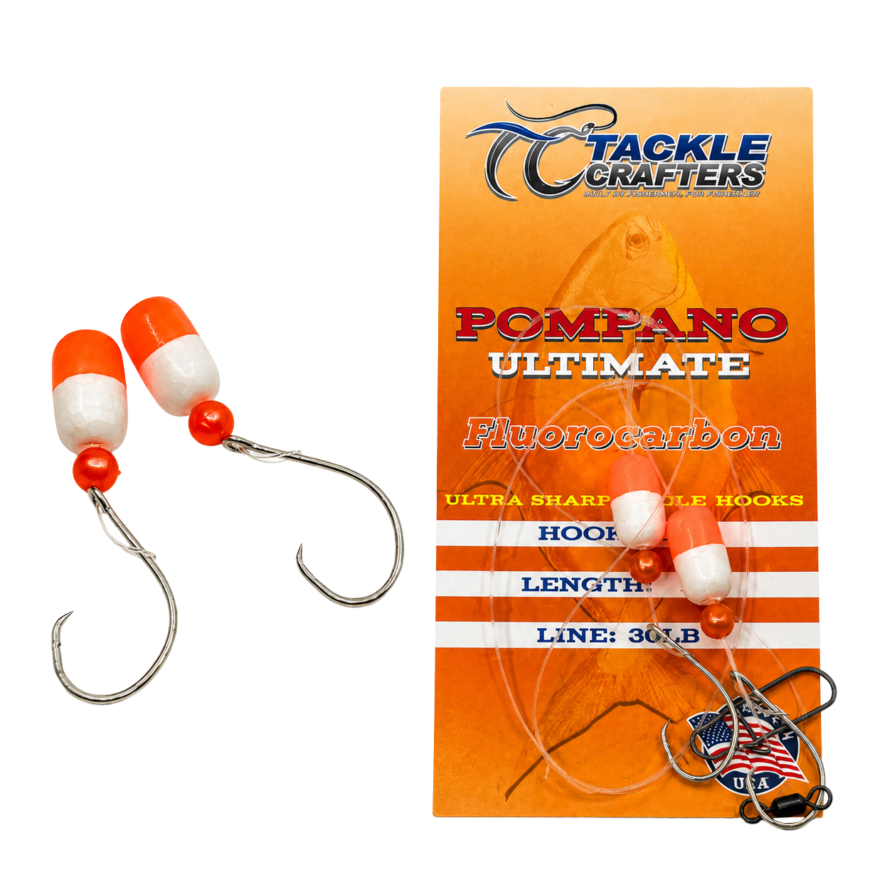 Image of Tackle Crafters Pompano Ultimate Rig - Orange/White - 20 lb
