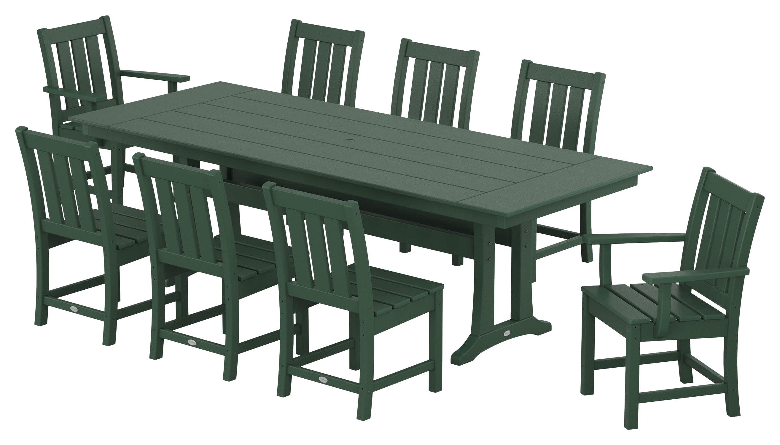 Image of POLYWOOD Oxford 9-Piece Farmhouse Dining Set with Trestle Legs - Green