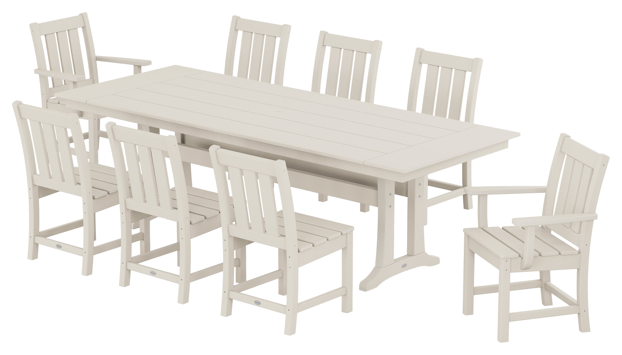 Image of POLYWOOD Oxford 9-Piece Farmhouse Dining Set with Trestle Legs - Sand