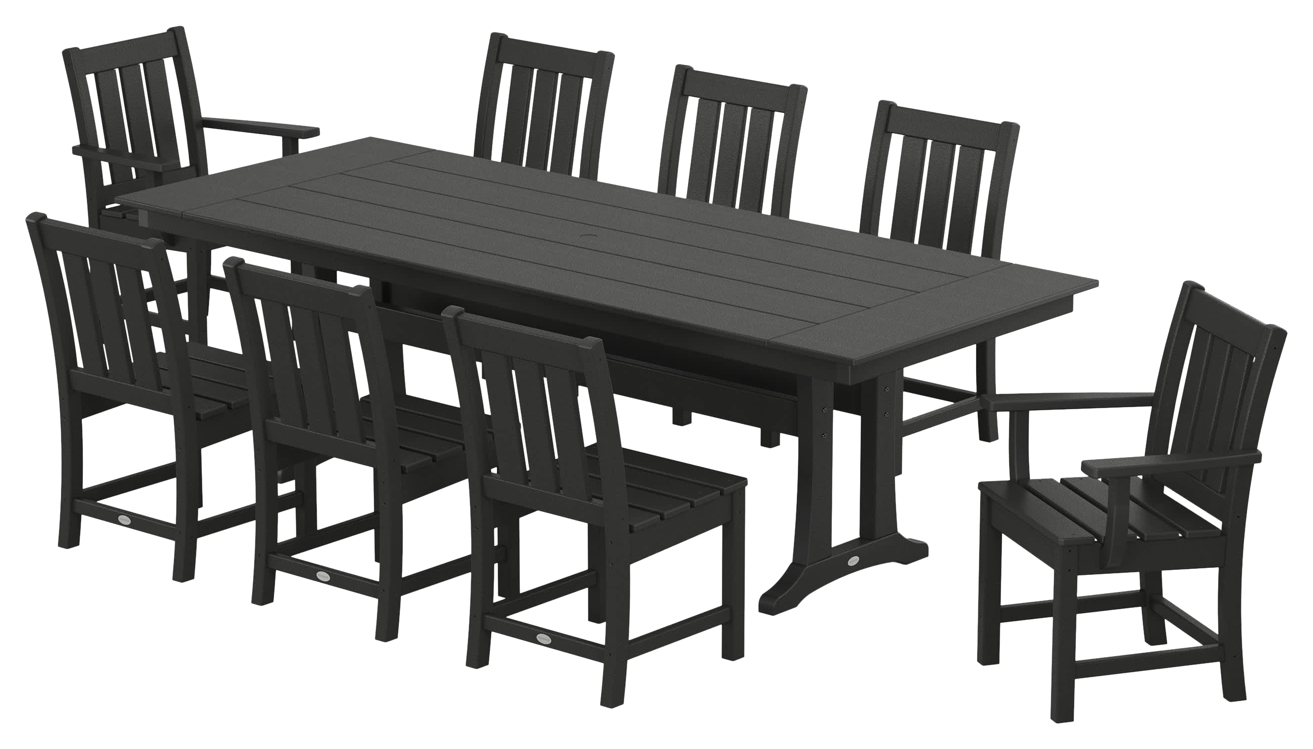 Image of POLYWOOD Oxford 9-Piece Farmhouse Dining Set with Trestle Legs - Black