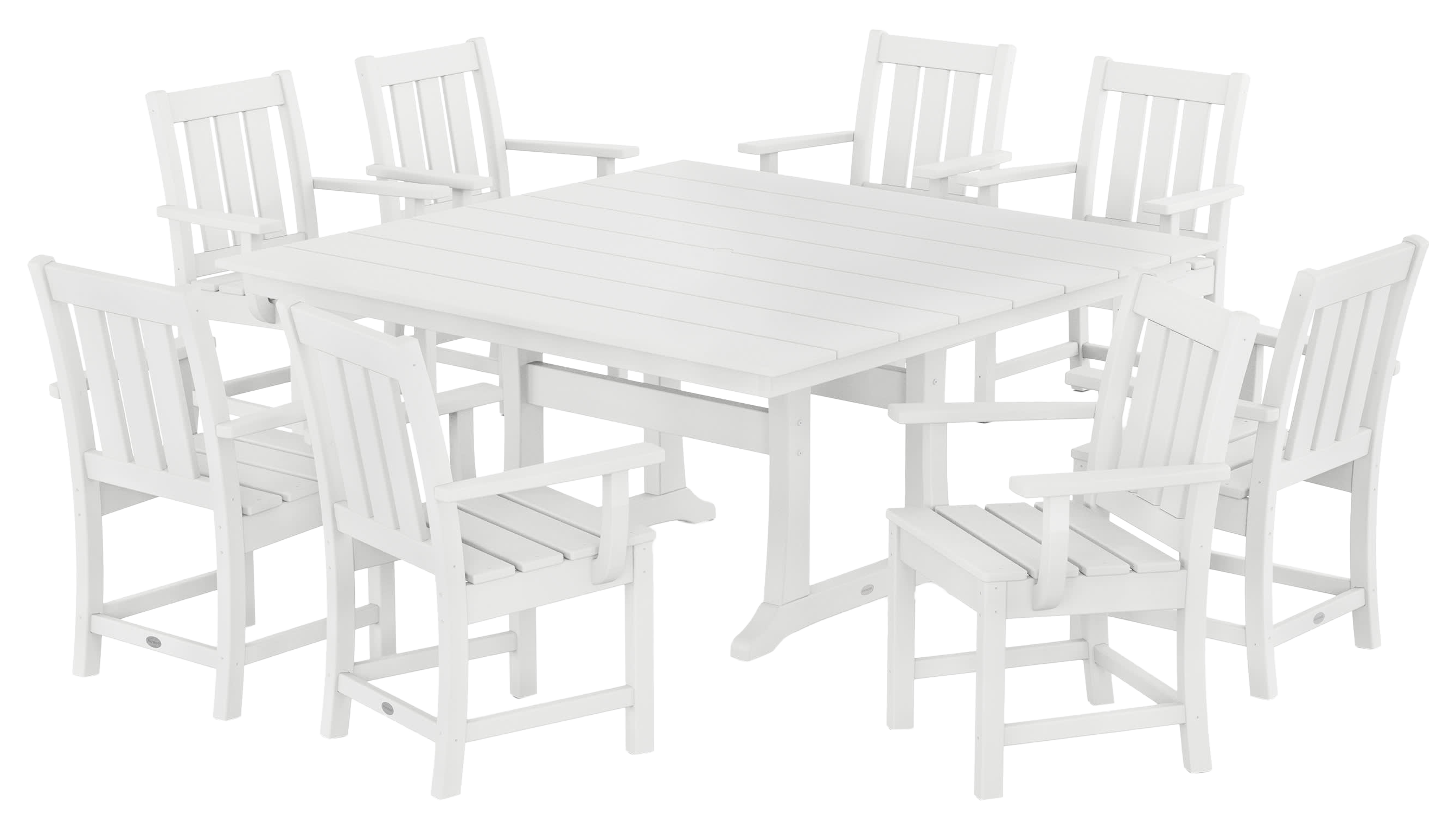 Image of POLYWOOD Oxford 9-Piece Square Farmhouse Dining Set with Trestle Legs - White