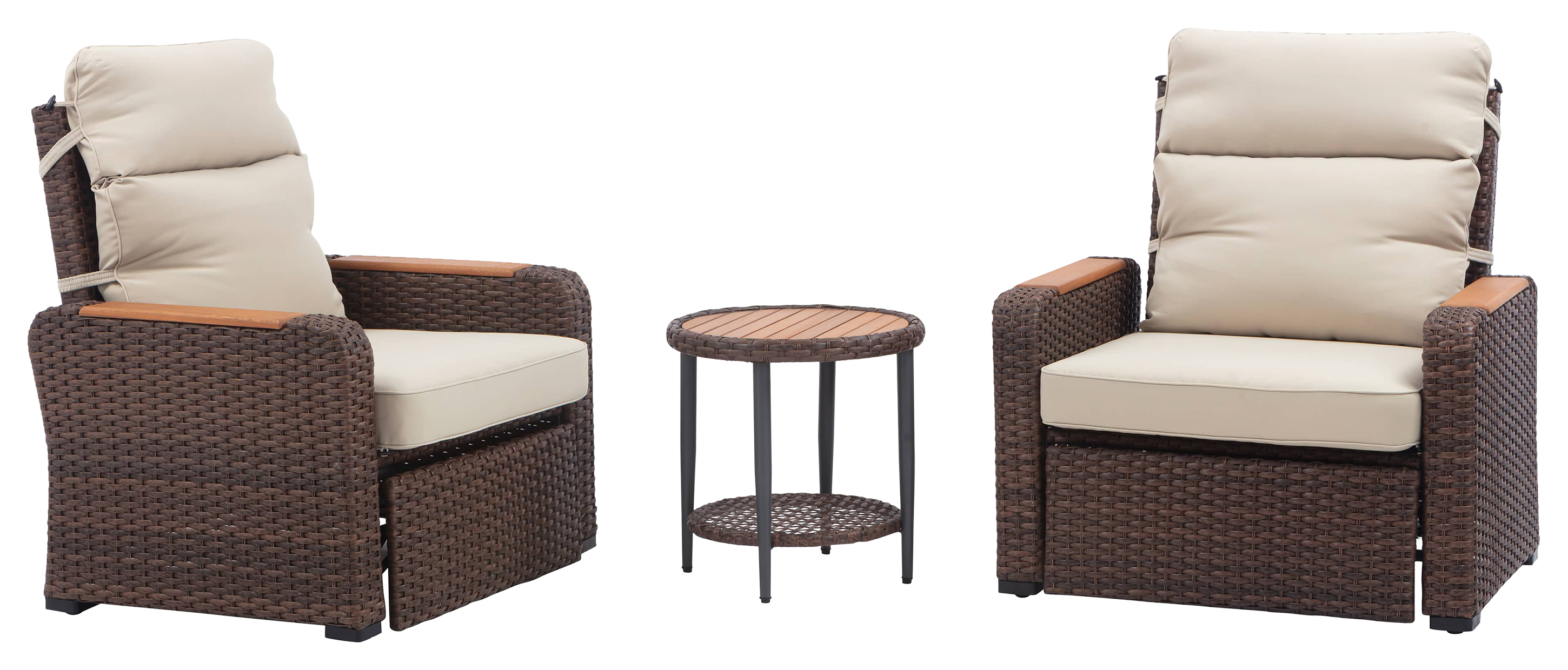Image of Teamson Home Wicker Recliner 3-Piece Outdoor Furniture Set
