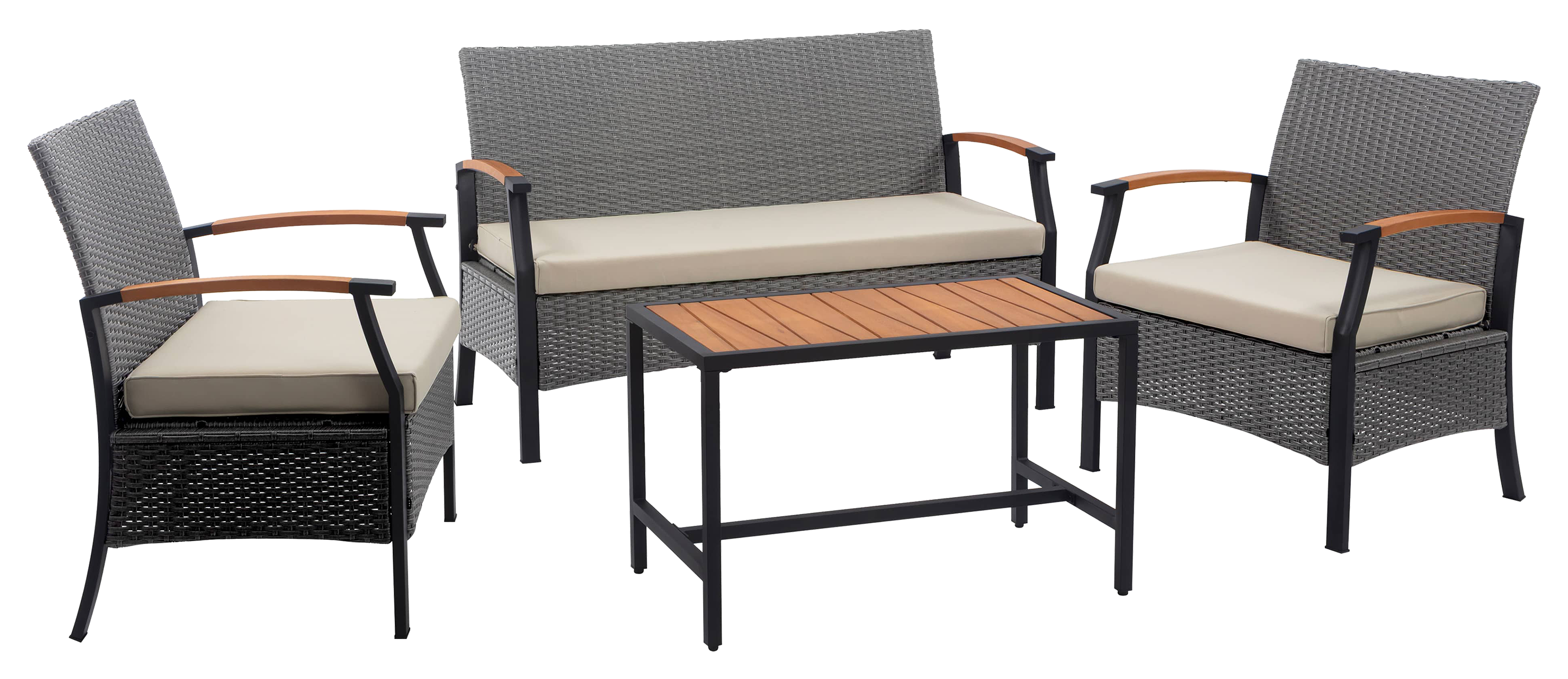 Image of Teamson Home Steel Frame Wicker 4-Piece Conversation Outdoor Furniture Set