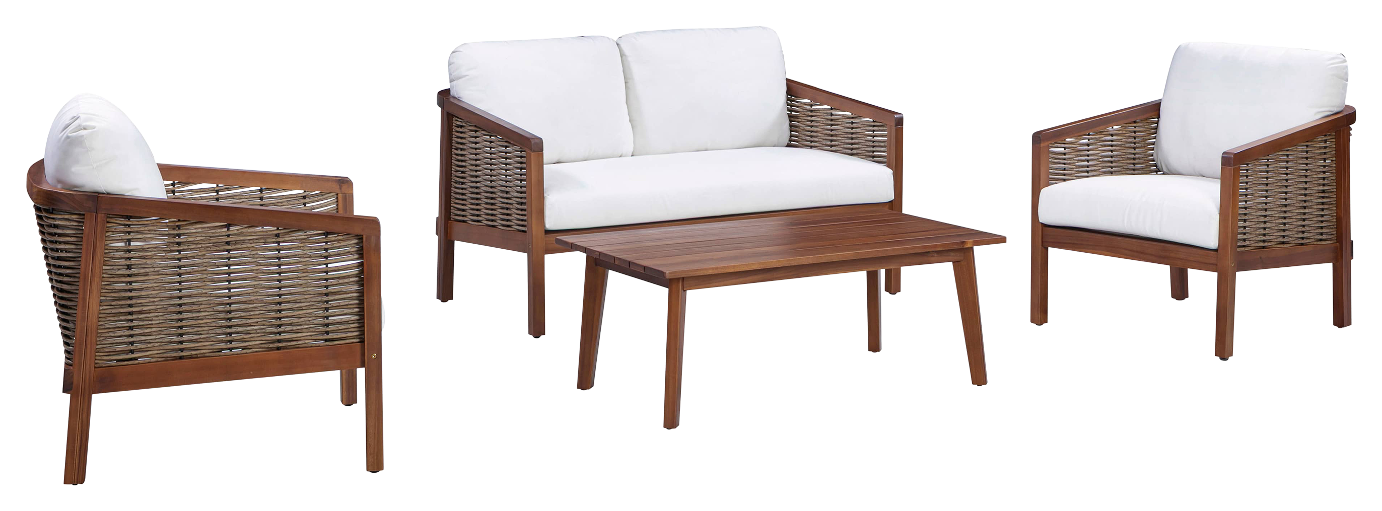 Image of Teamson Home Acacia Rattan 4-Piece Cushioned Conversation Outdoor Furniture Set
