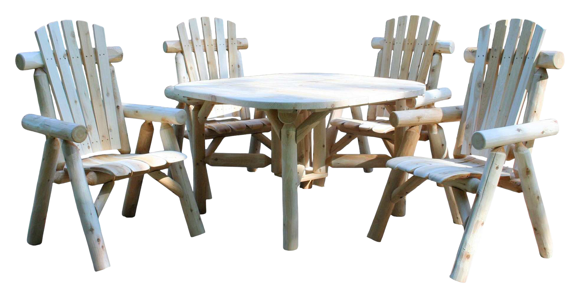 Image of "Lakeland Mills Cedar Log 47"" Roundabout Table and 4 Chair Outdoor Dining Set"