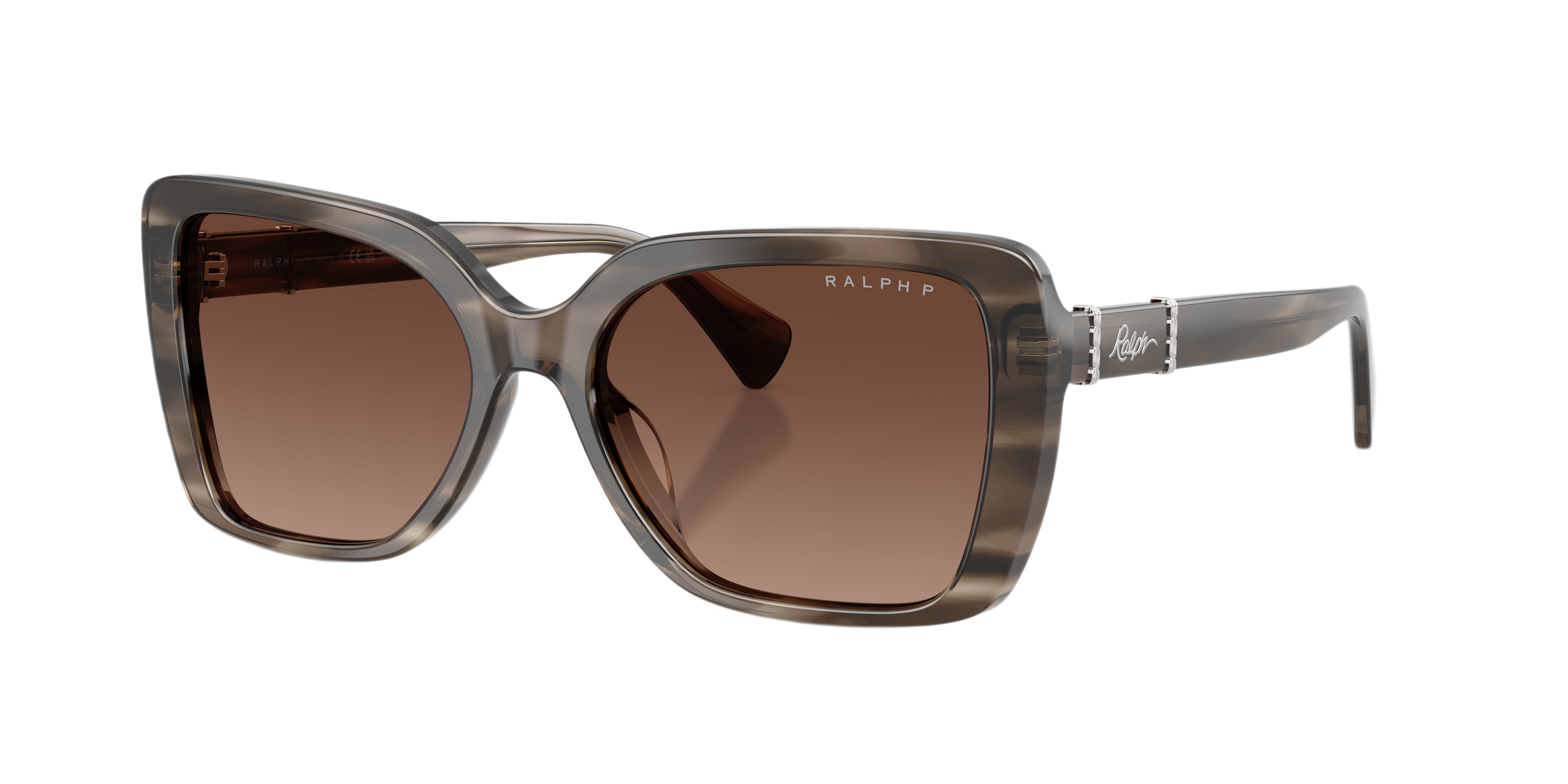 Image of Ralph RA5356U Polarized Gradient Sunglasses - Transparent Striped Gray/Brown Gradient - Medium